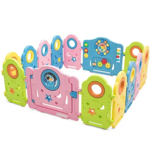 14 Panel Kids Activity Center Baby Playpen with Gate