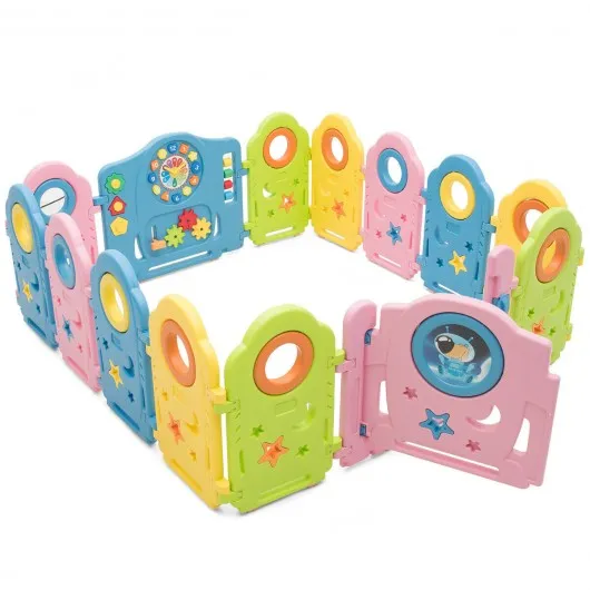 14 Panel Kids Activity Center Baby Playpen with Gate