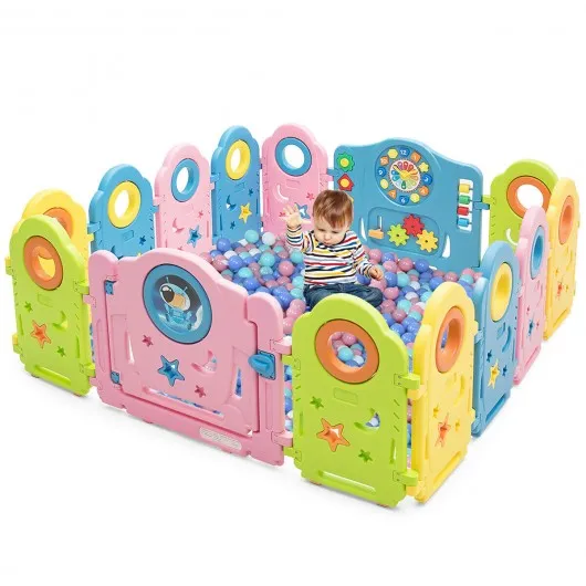 14 Panel Kids Activity Center Baby Playpen with Gate