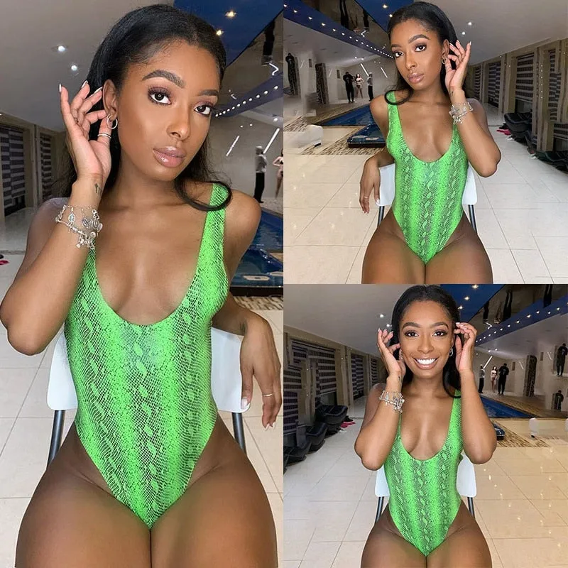 2021 Women's Slim Snakeskin Bodysuits Leotard Sizes Run smaller than the average Size S - L