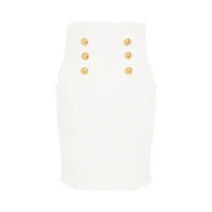 6 Buttons Tweed Short Skirt in White
