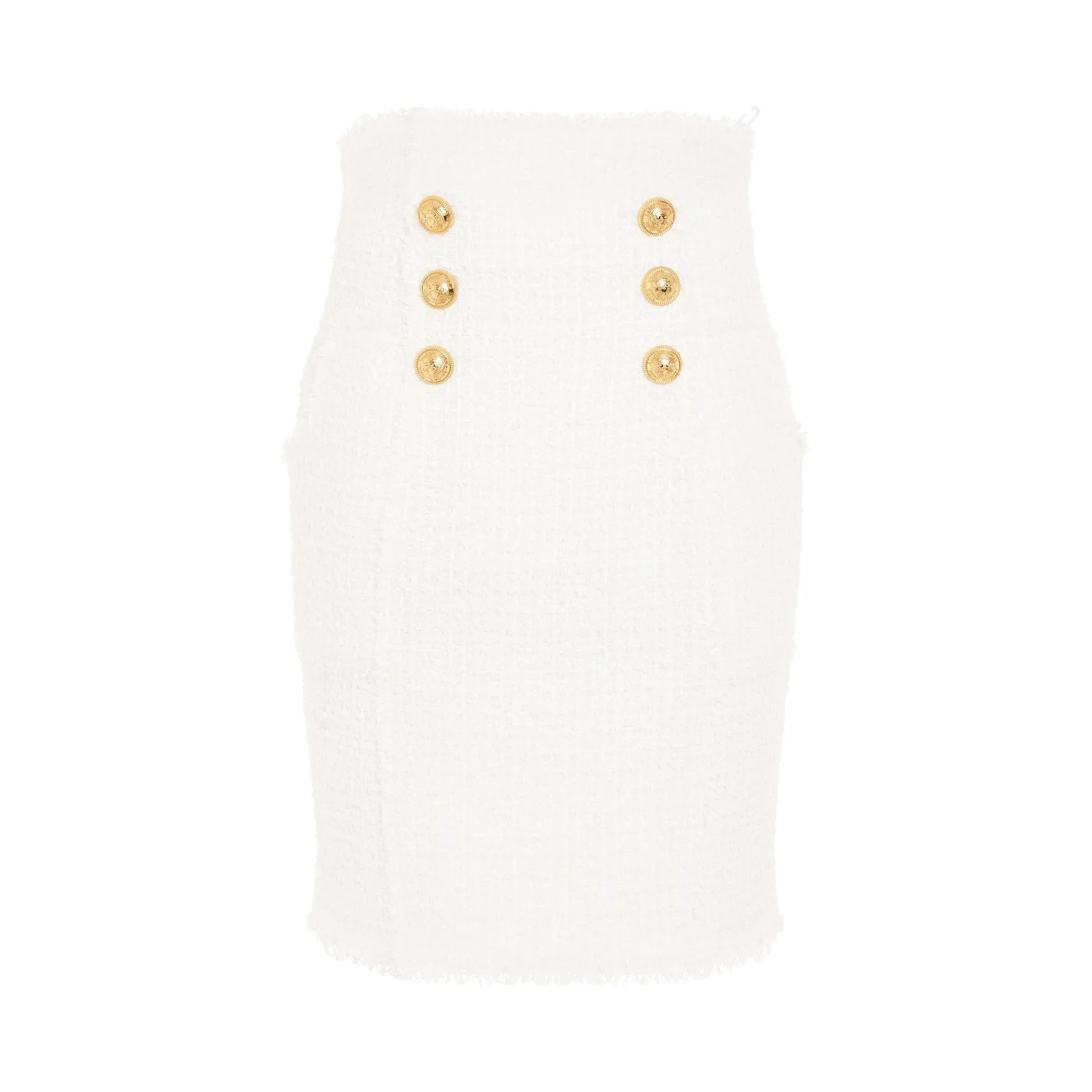 6 Buttons Tweed Short Skirt in White