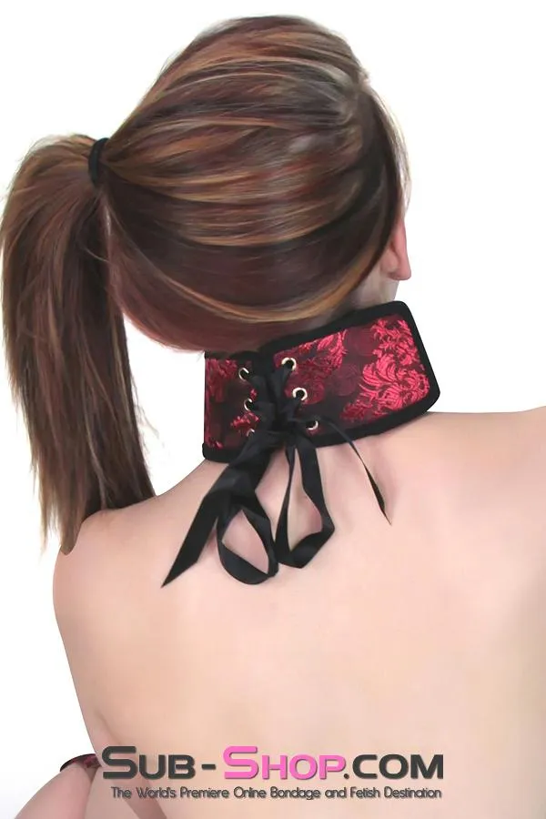 7918DL      Lusty Wench Brocade Lacing Chevron Style Bondage Collar with Leash - MEGA Deal