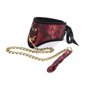 7918DL-SIS      Lusty Sissy Submissive Sissy Crossdressing Wench Brocade Lacing Chevron Style Bondage Collar with Leash