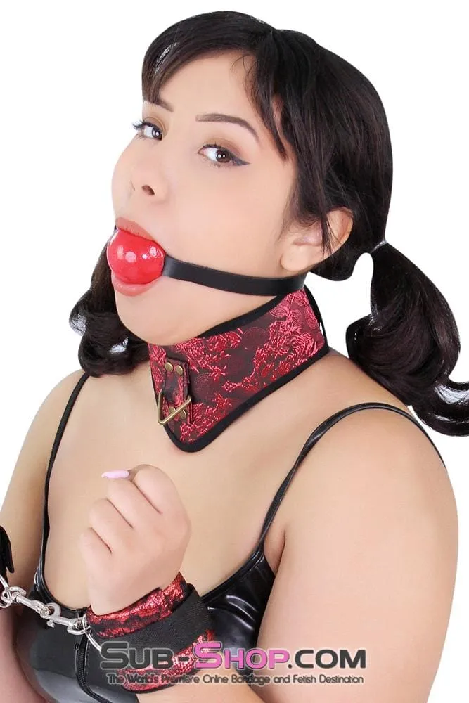7918DL-SIS      Lusty Sissy Submissive Sissy Crossdressing Wench Brocade Lacing Chevron Style Bondage Collar with Leash