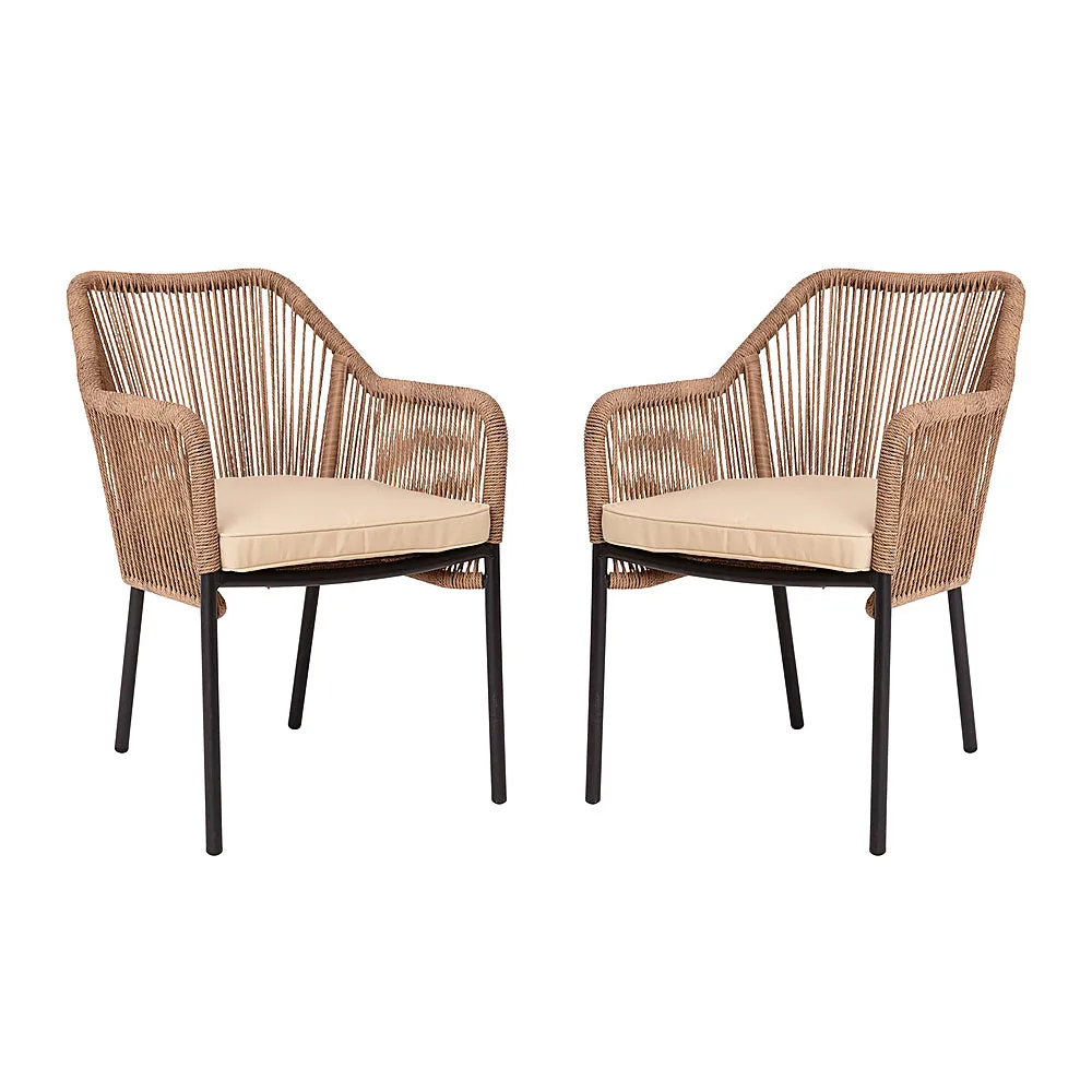 Alamont Home - Kallie Woven Indoor/Outdoor Stacking Club Chairs in Natural - Ivory Cushions-Set of 2 - Natural/Ivory