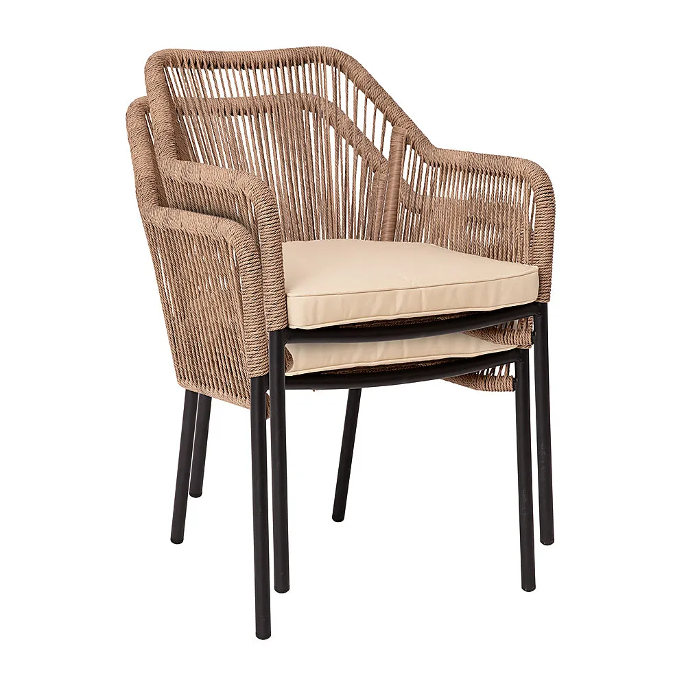 Alamont Home - Kallie Woven Indoor/Outdoor Stacking Club Chairs in Natural - Ivory Cushions-Set of 2 - Natural/Ivory
