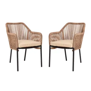 Alamont Home - Kallie Woven Indoor/Outdoor Stacking Club Chairs in Natural - Ivory Cushions-Set of 2 - Natural/Ivory