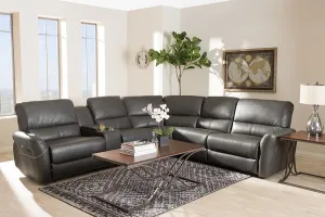 Amaris 5pcs Grey Bonded Leather Power Reclining Sectional Sofa w/USB Ports