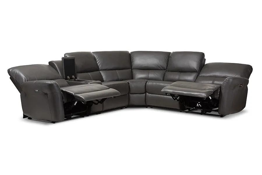 Amaris 5pcs Grey Bonded Leather Power Reclining Sectional Sofa w/USB Ports