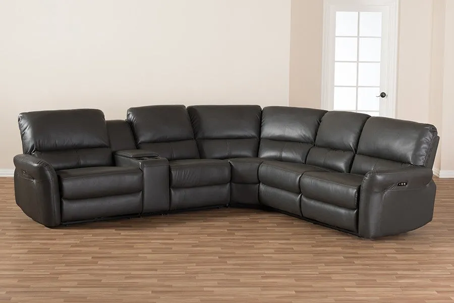 Amaris 5pcs Grey Bonded Leather Power Reclining Sectional Sofa w/USB Ports
