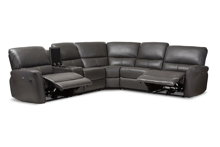Amaris 5pcs Grey Bonded Leather Power Reclining Sectional Sofa w/USB Ports