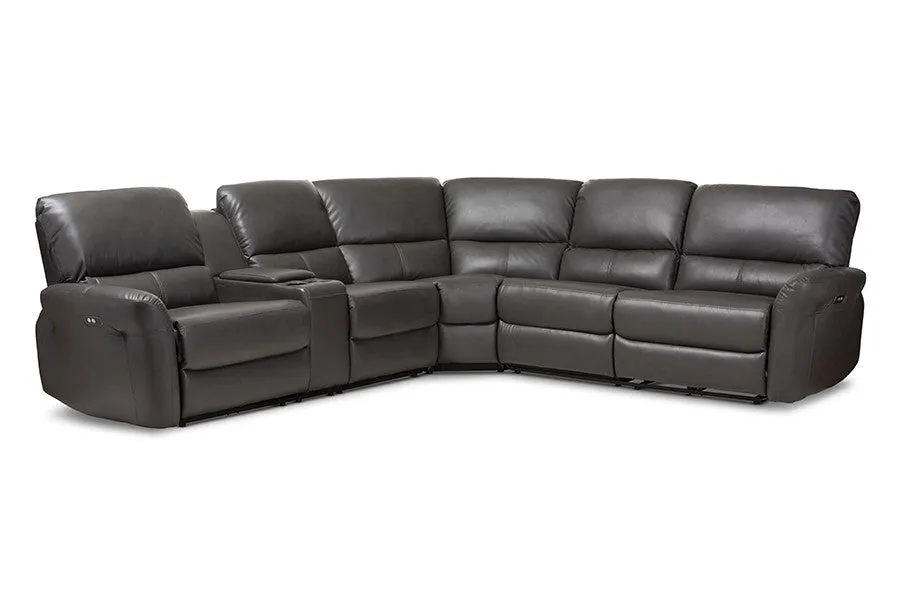 Amaris 5pcs Grey Bonded Leather Power Reclining Sectional Sofa w/USB Ports
