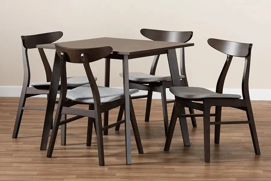 Arizona Light Grey Fabric Upholstered Dark Oak Brown Finished 5pcs Wood Dining Set