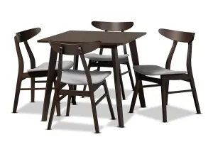Arizona Light Grey Fabric Upholstered Dark Oak Brown Finished 5pcs Wood Dining Set