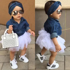 Baby Girl Summer Clothing Sets Baby Girls Clothes Denim Shirt Top  Tutu Skirts Headband 3pcs Outfits Sets 0-5T