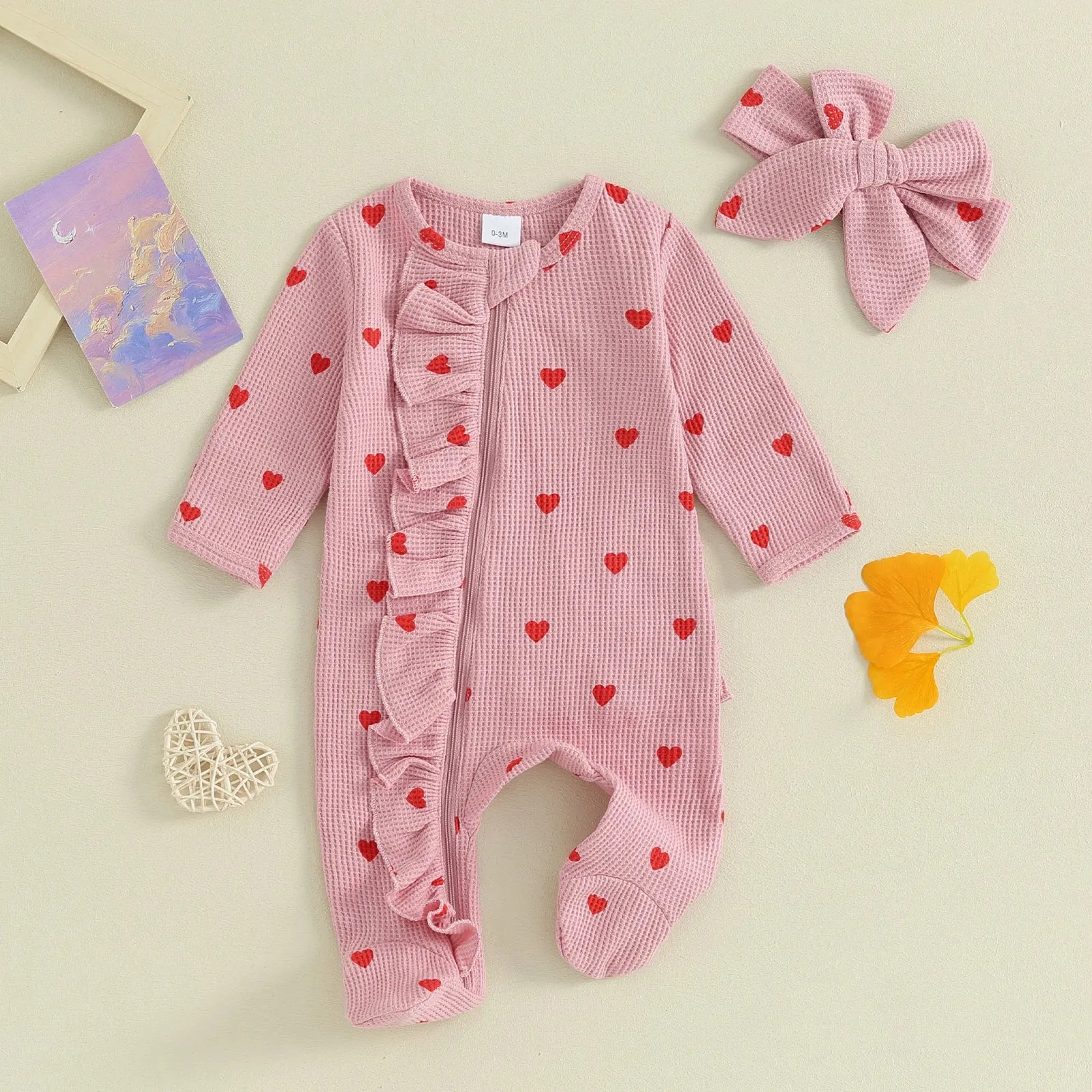 Baby Girls Hearts Ruffle Jumpsuit