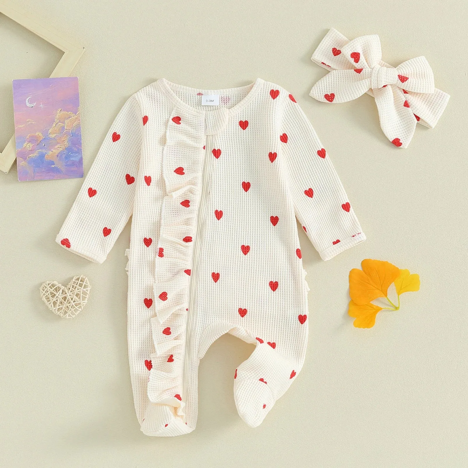 Baby Girls Hearts Ruffle Jumpsuit