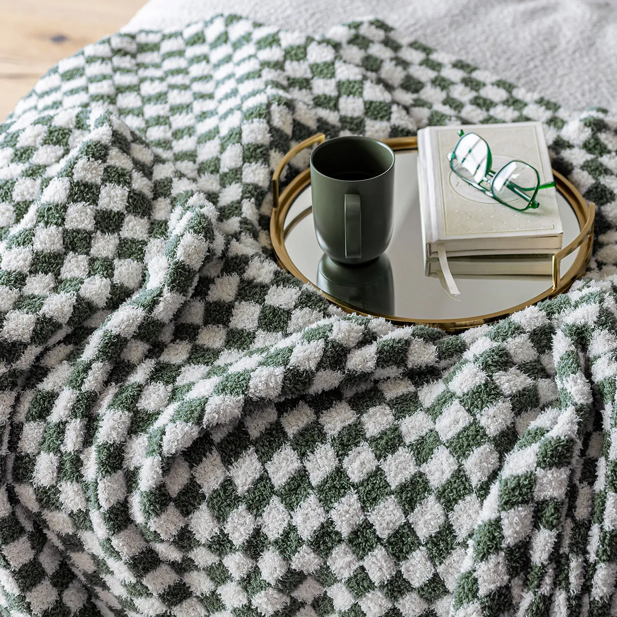 Baby's Breath & Forest Green Check Print Throw