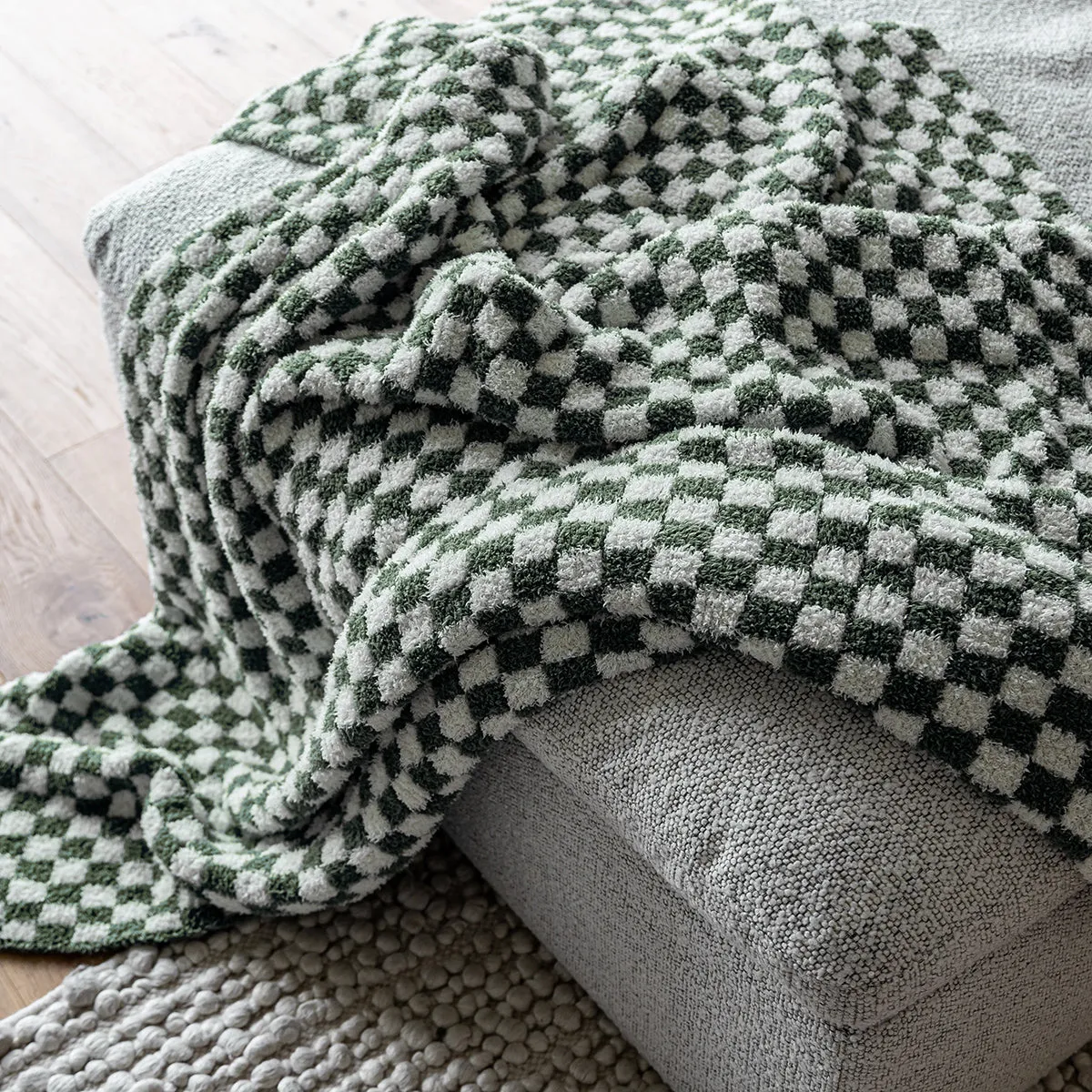 Baby's Breath & Forest Green Check Print Throw