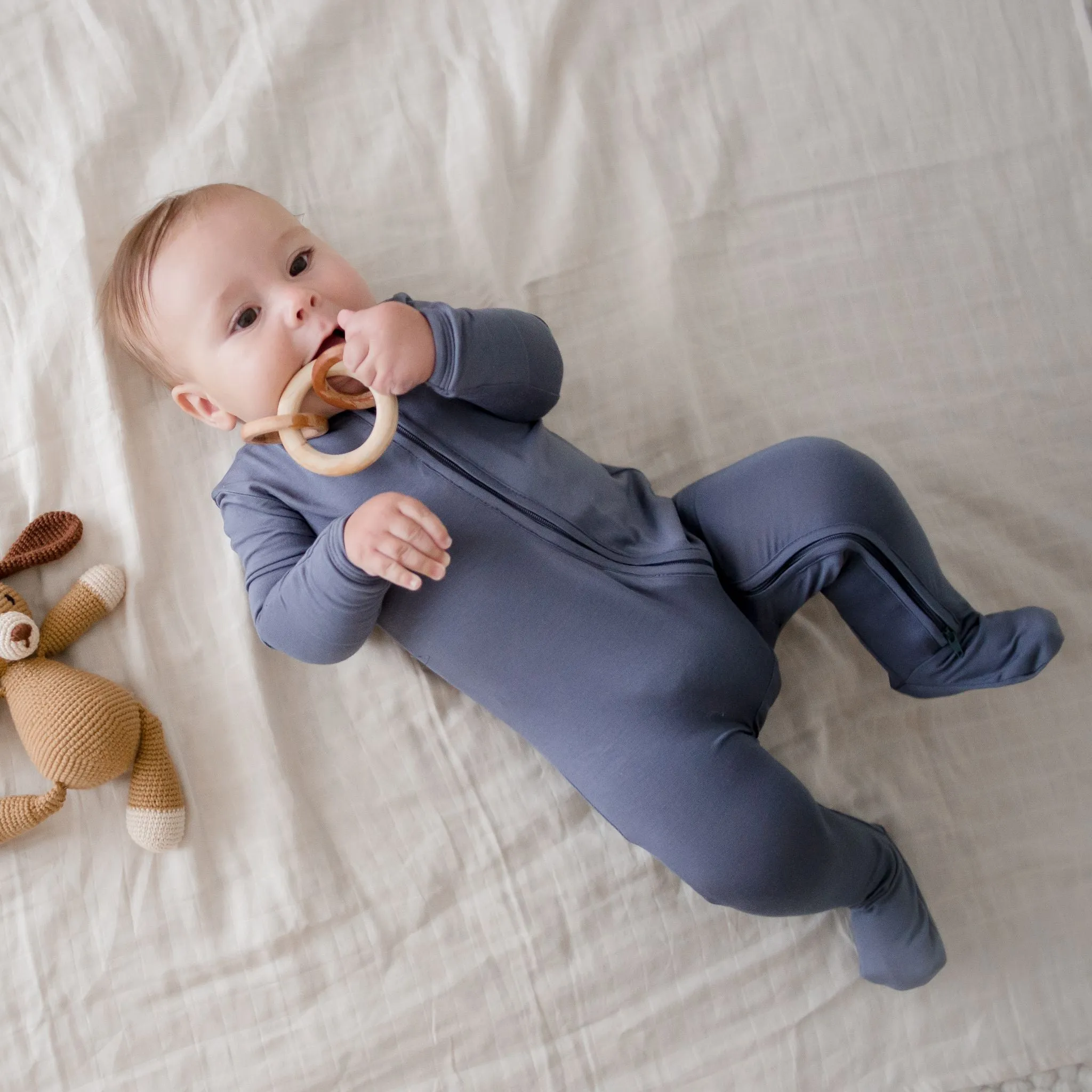 Bamboo Zip Growsuit Romper - Horzion Blue