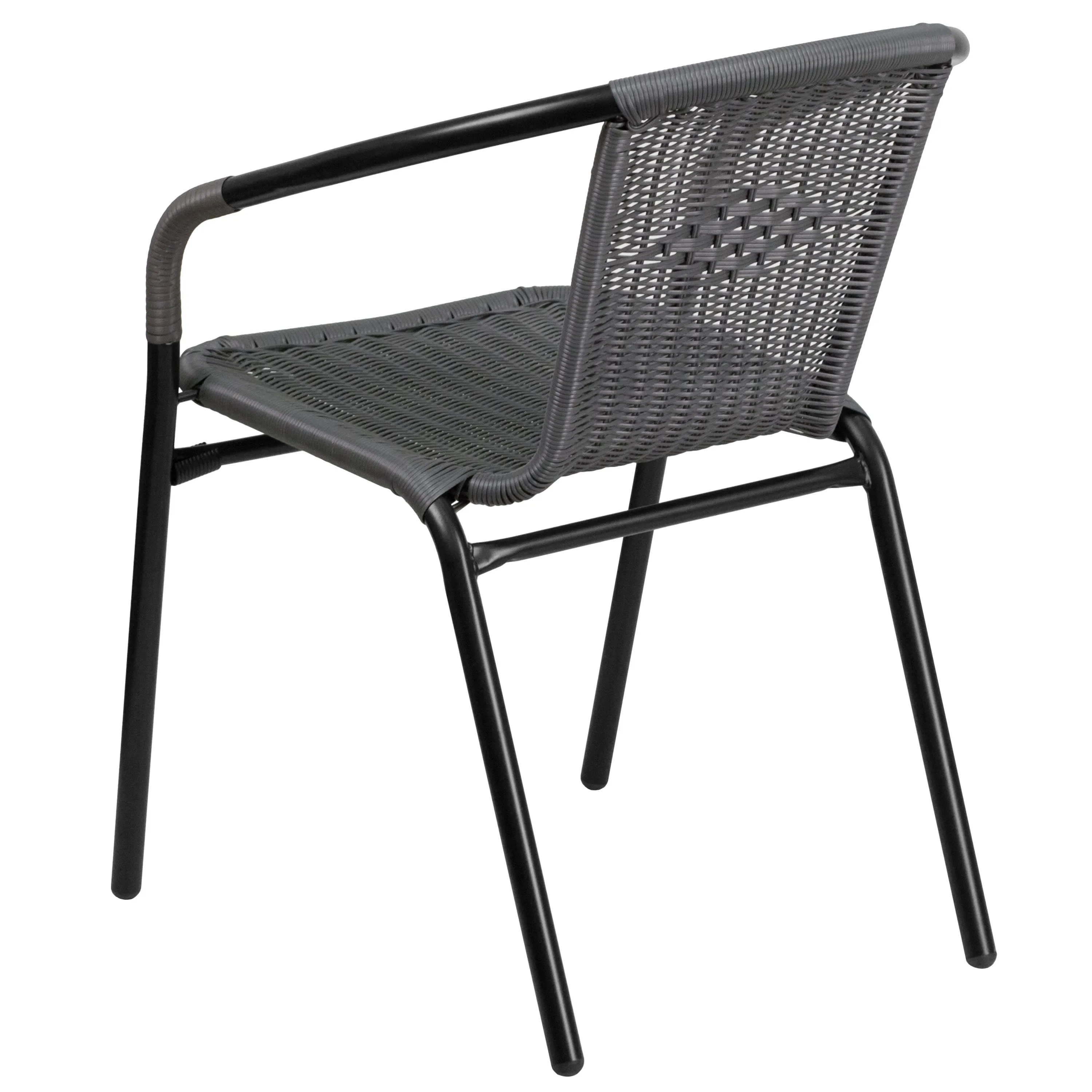 Barker 28'' Round Glass Metal Table with Rattan Edging and 2 Rattan Stack Chairs