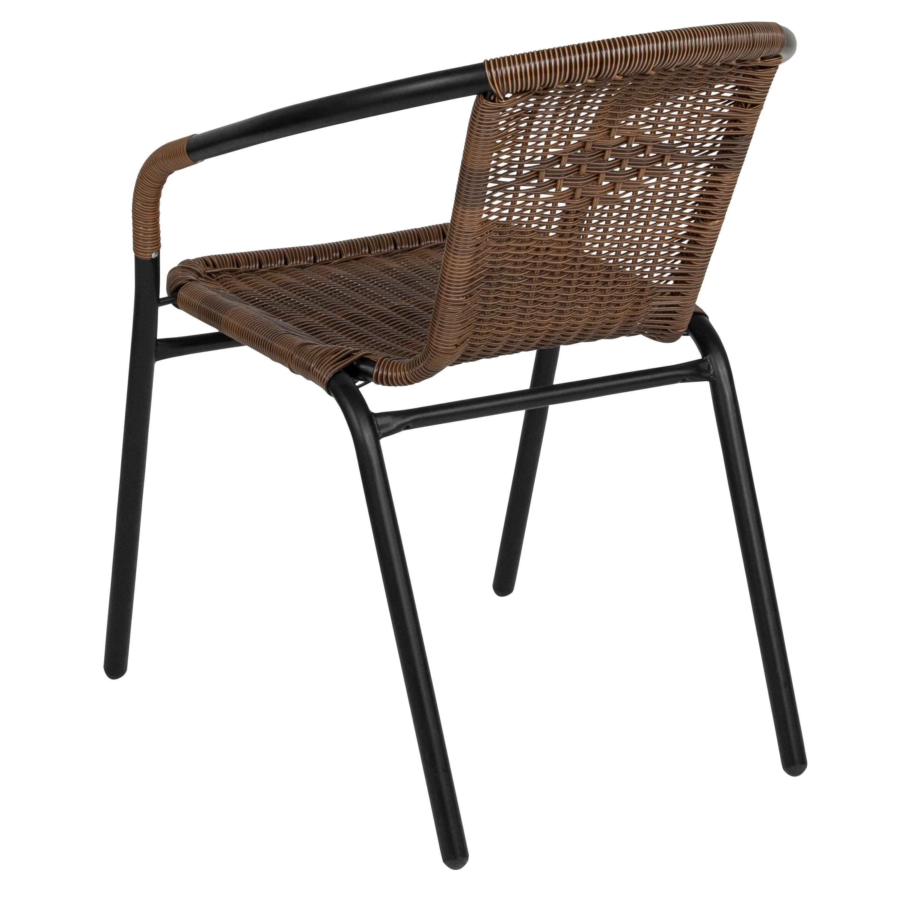 Barker 28'' Round Glass Metal Table with Rattan Edging and 2 Rattan Stack Chairs