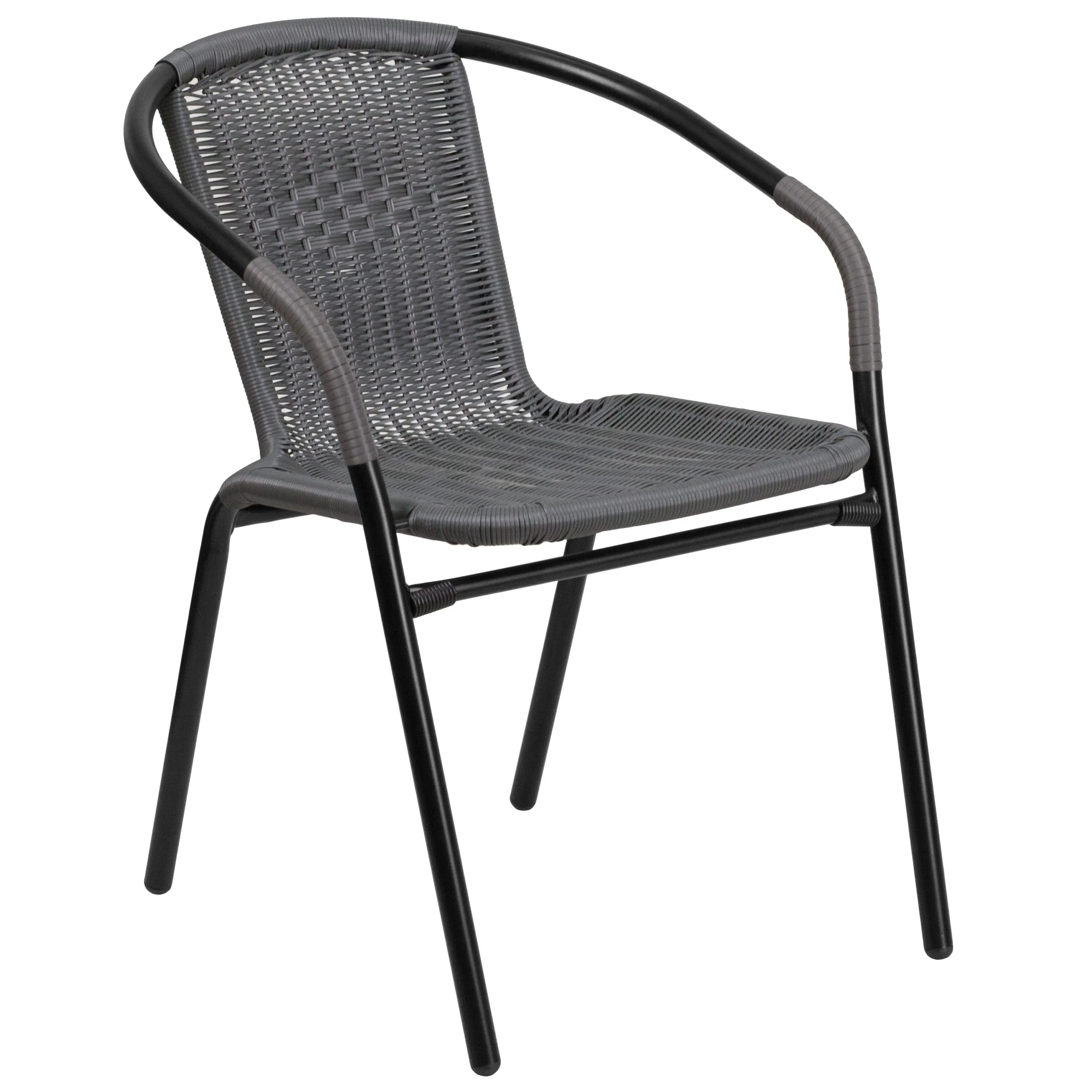 Barker 28'' Round Glass Metal Table with Rattan Edging and 2 Rattan Stack Chairs