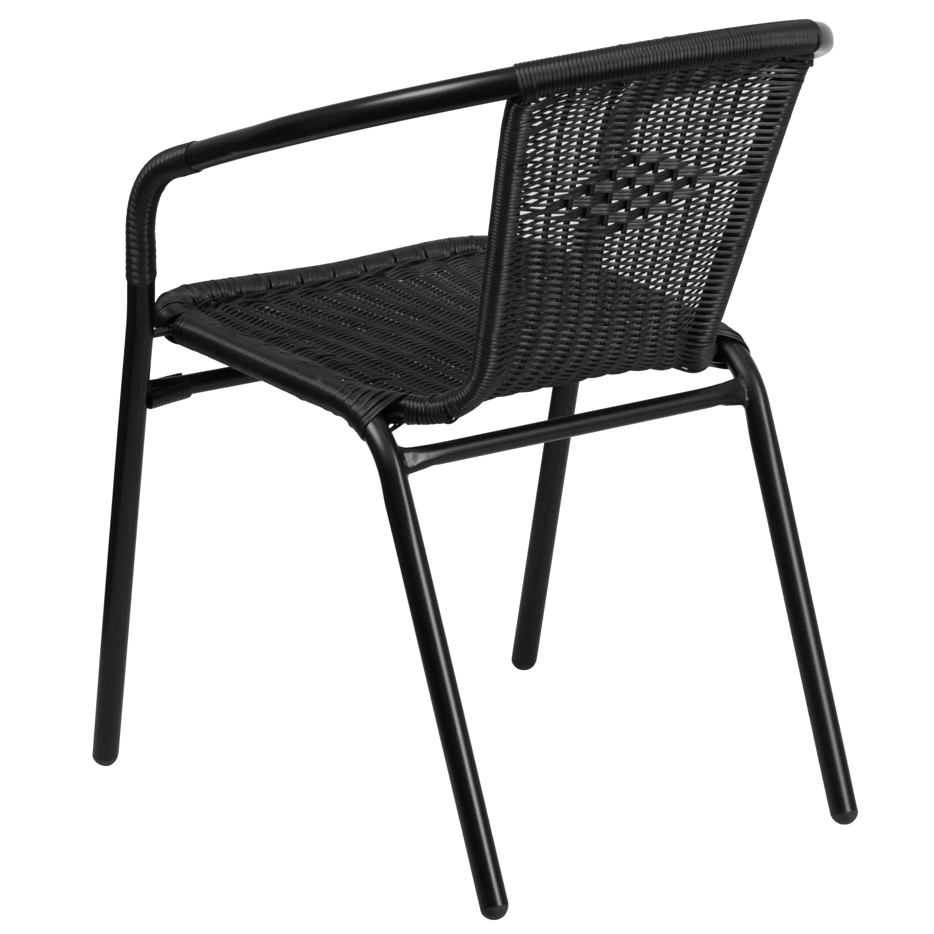 Barker 28'' Round Glass Metal Table with Rattan Edging and 2 Rattan Stack Chairs