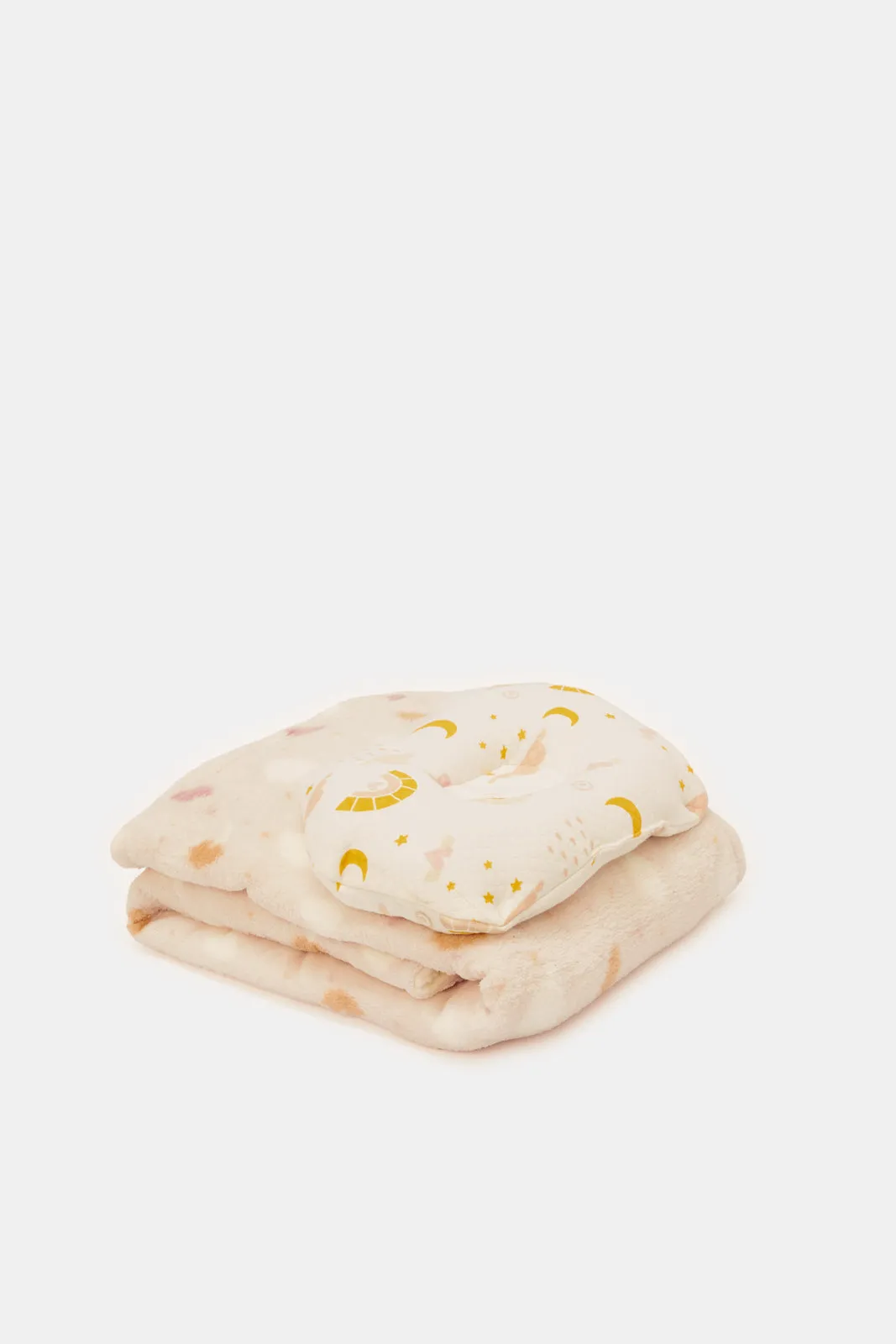 Beige Allover Print Blanket With Pillow(2 Piece)