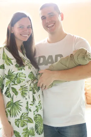 Big Palms Robe swaddle personalized hat with matching dad shirt