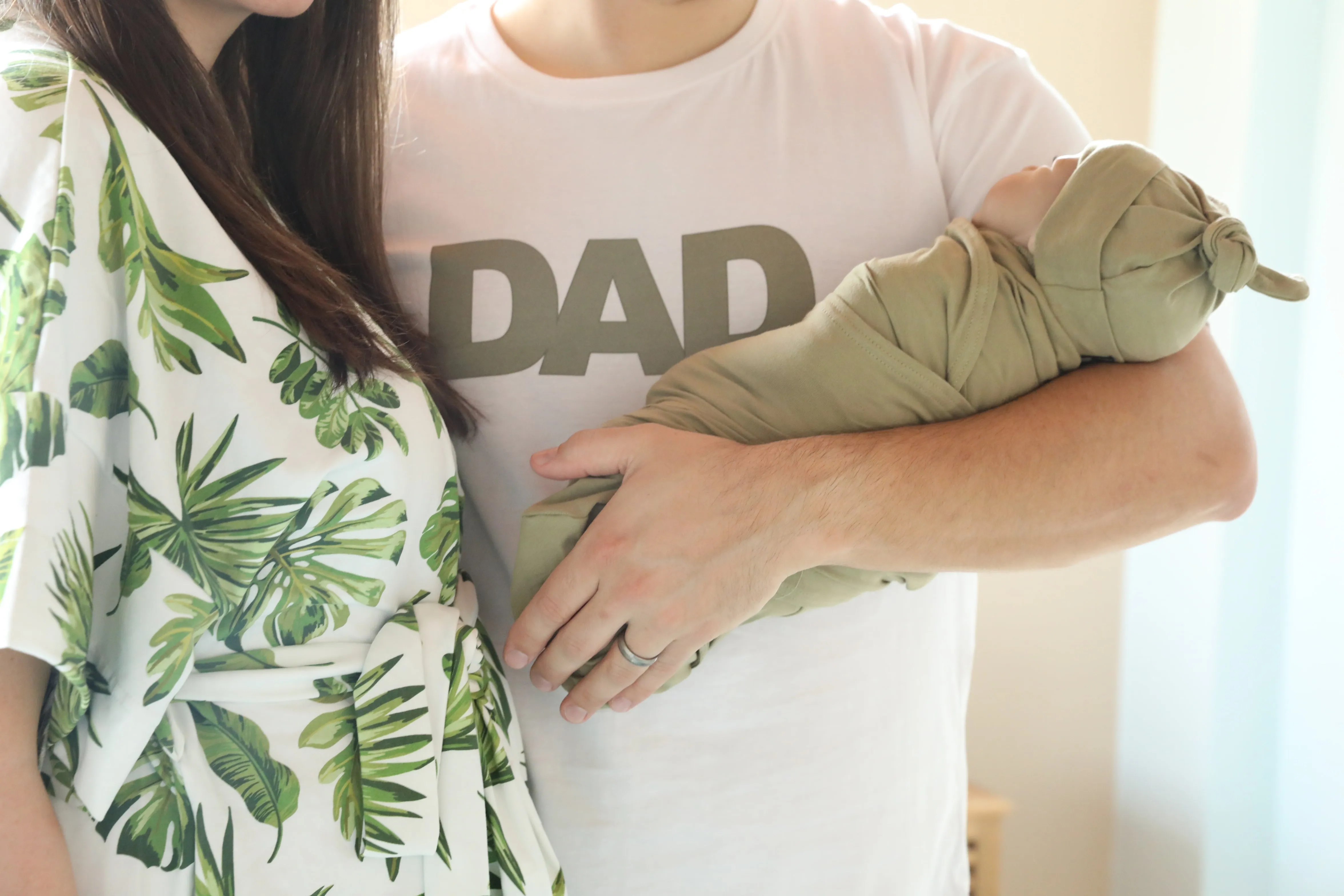 Big Palms Robe swaddle personalized hat with matching dad shirt