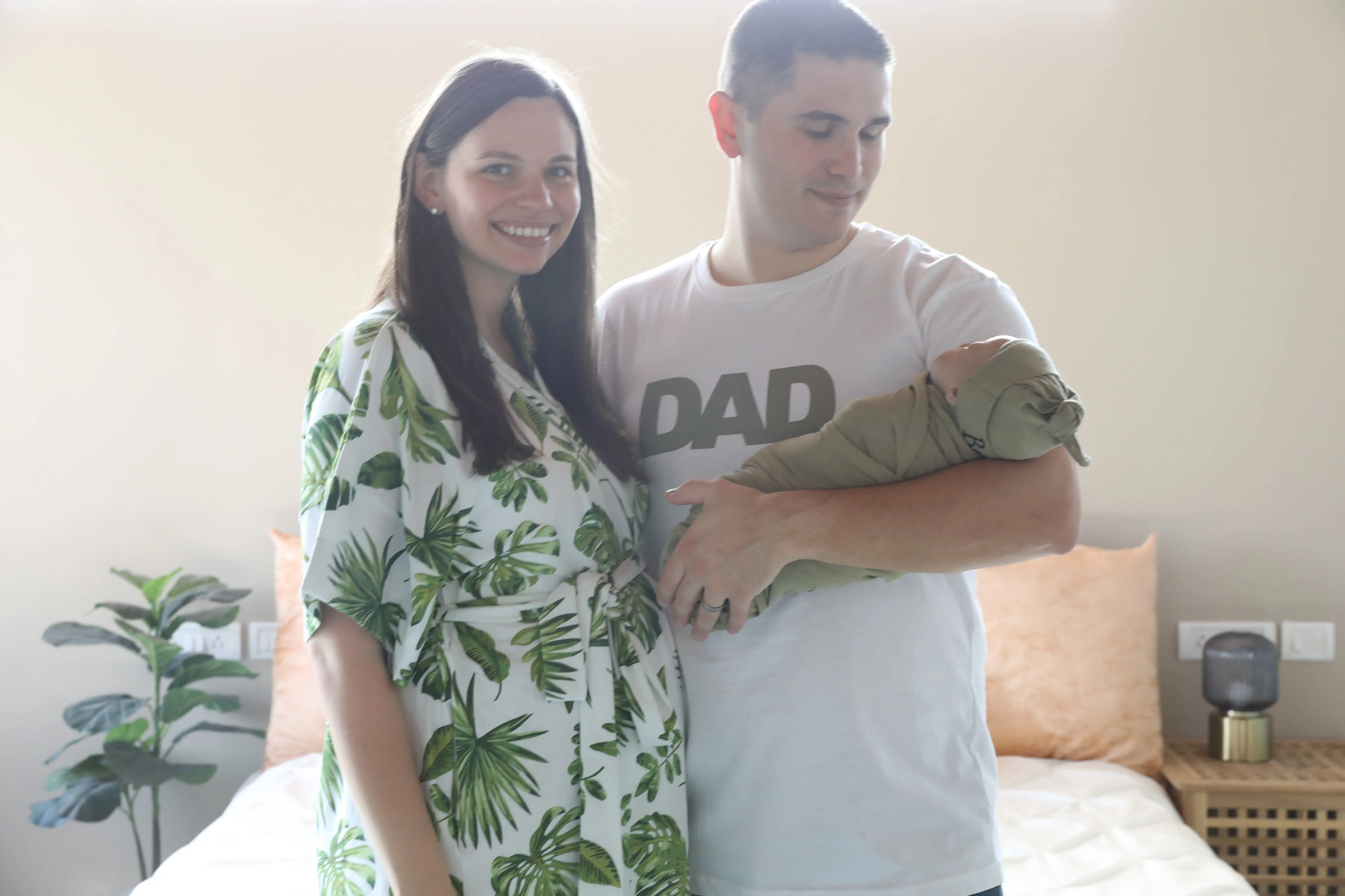 Big Palms Robe swaddle personalized hat with matching dad shirt
