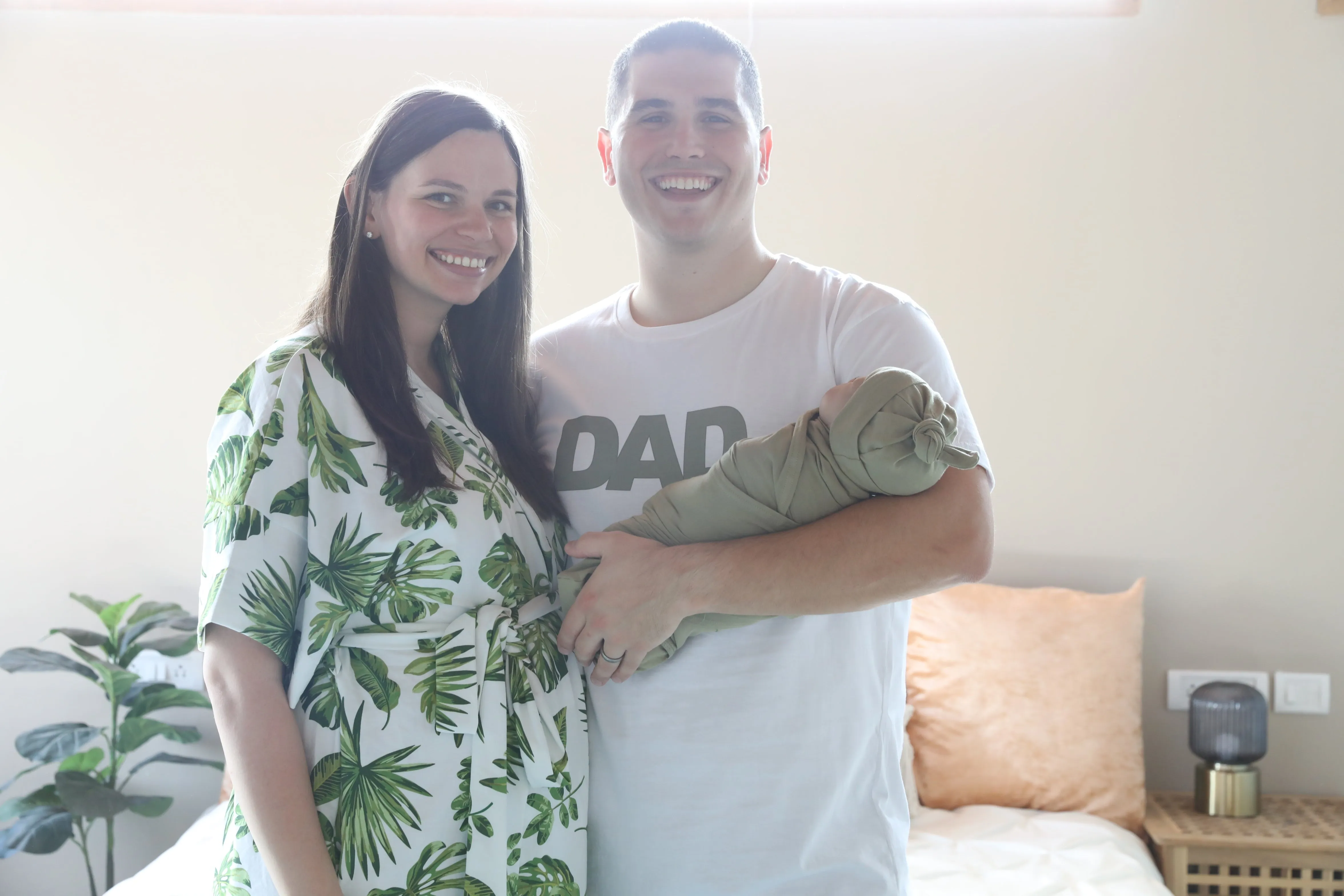 Big Palms Robe swaddle personalized hat with matching dad shirt