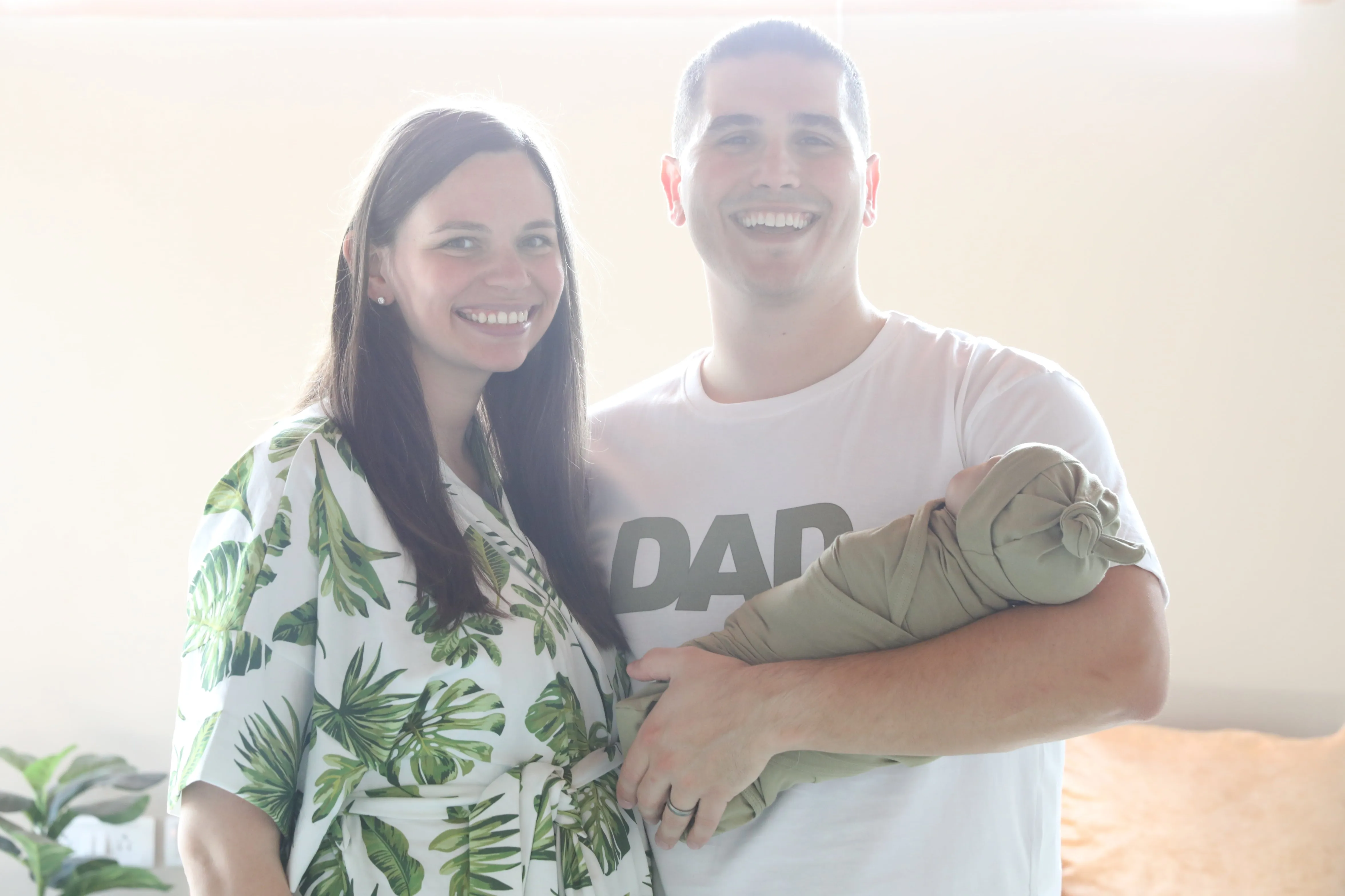 Big Palms Robe swaddle personalized hat with matching dad shirt