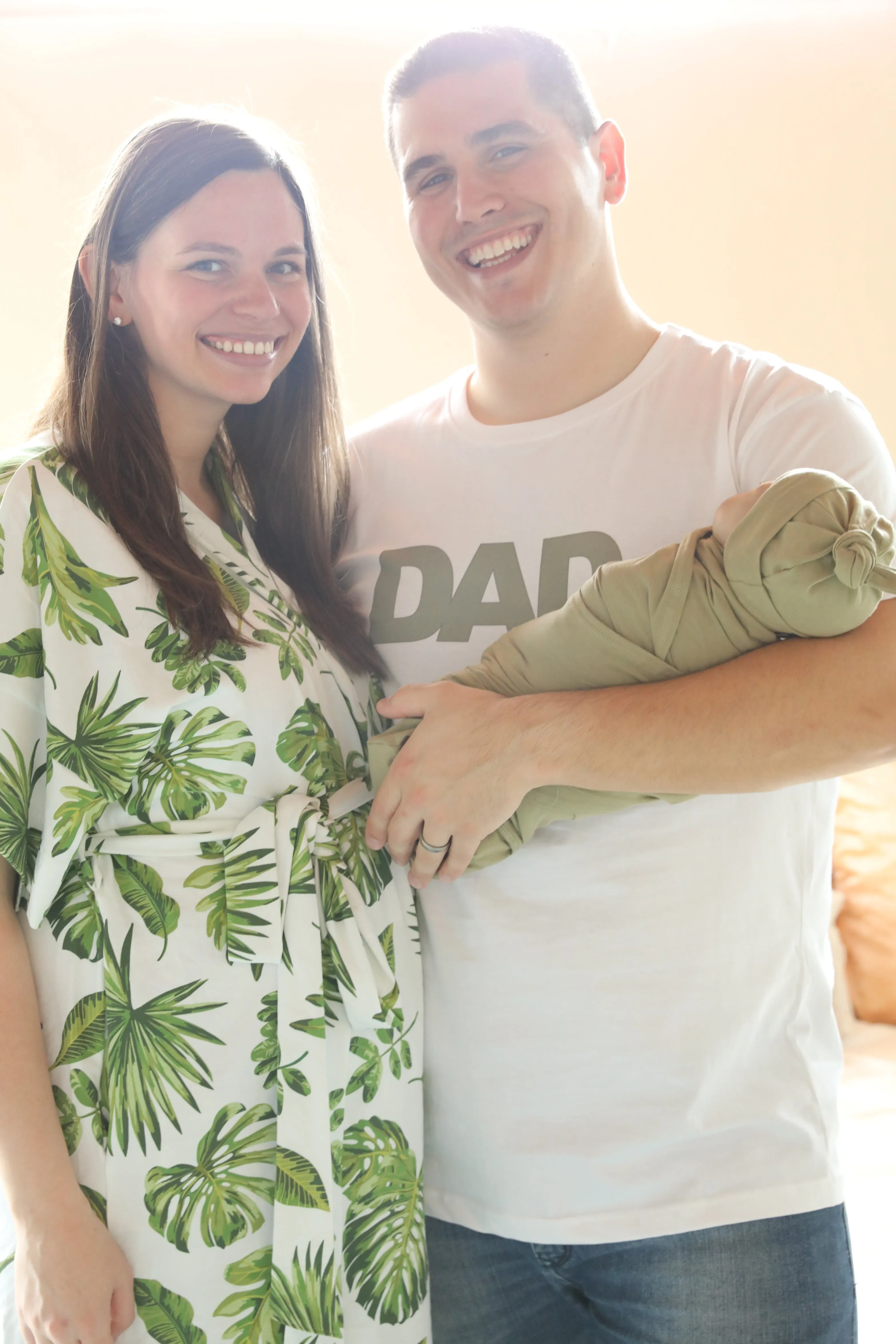 Big Palms Robe swaddle personalized hat with matching dad shirt