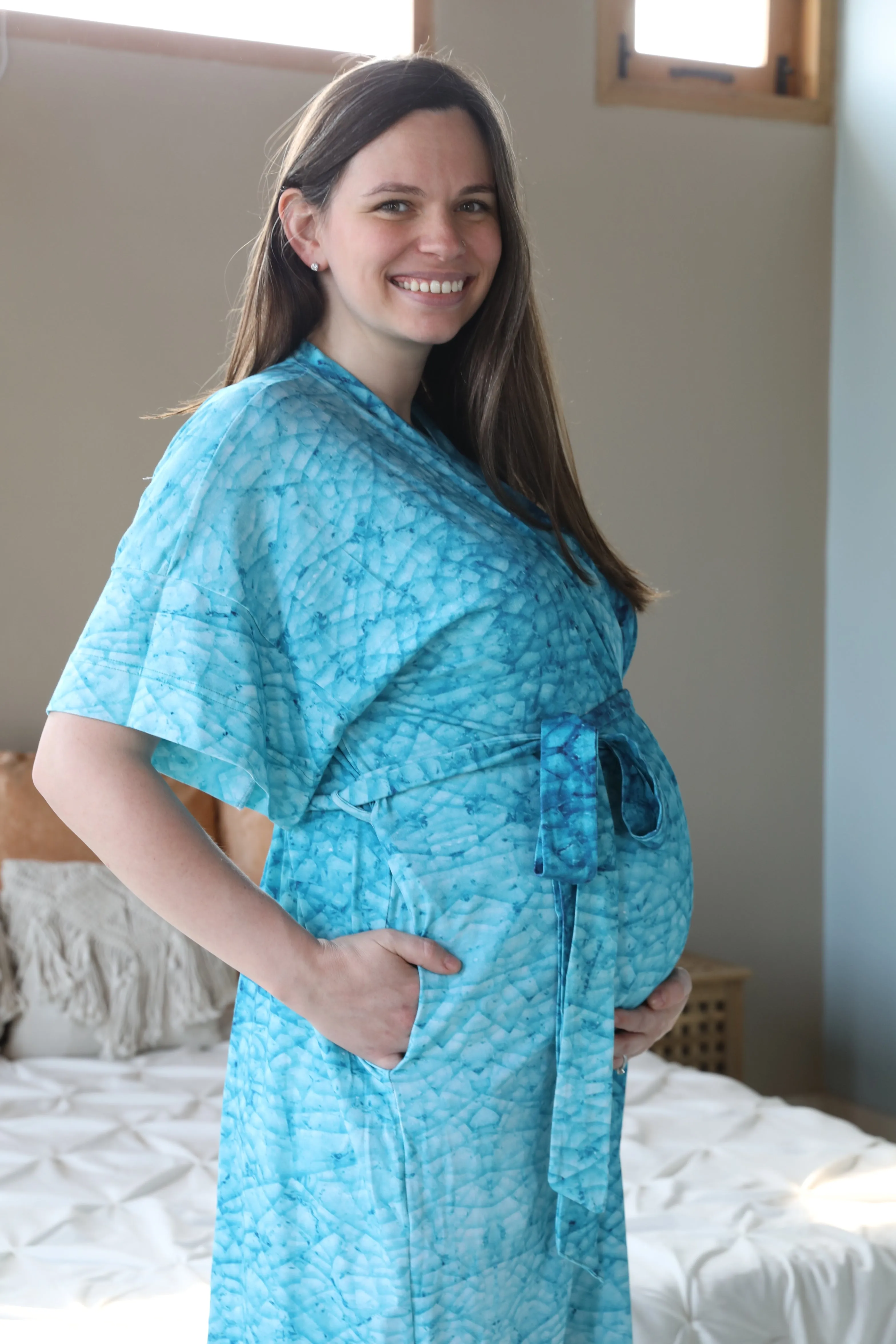 Blue Mozaic Robe swaddle personalized hat with matching dad shirt