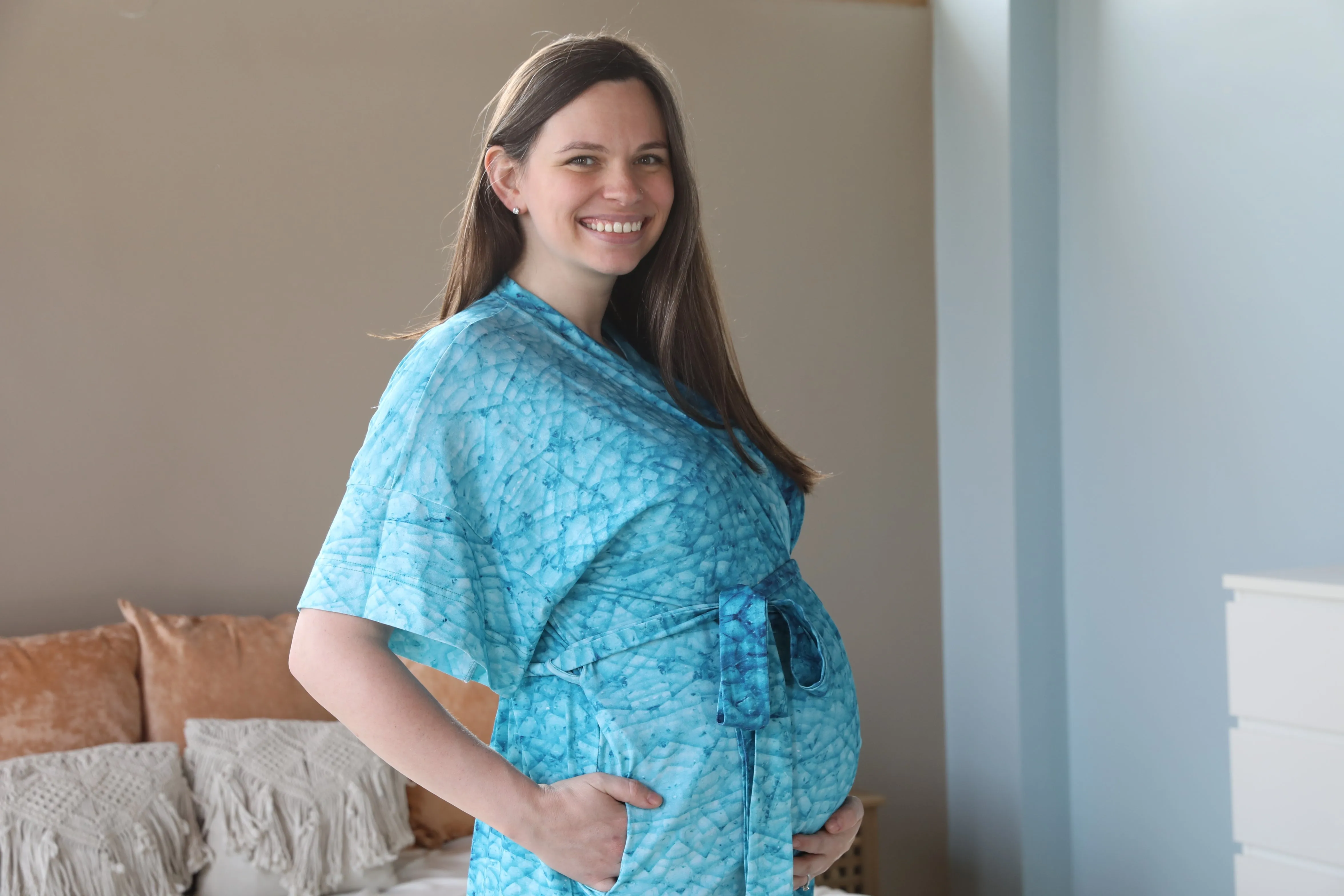 Blue Mozaic Robe swaddle personalized hat with matching dad shirt