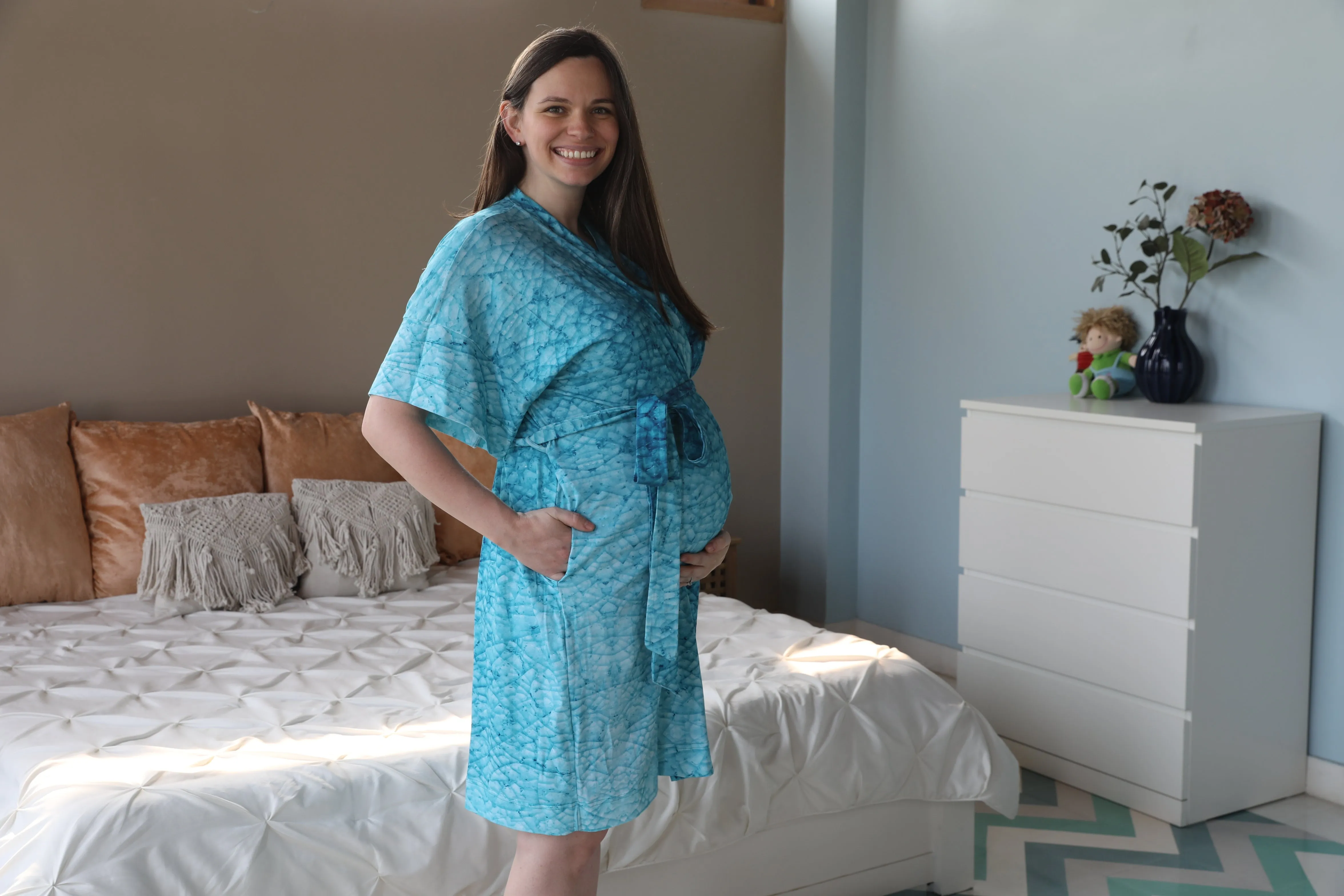 Blue Mozaic Robe swaddle personalized hat with matching dad shirt