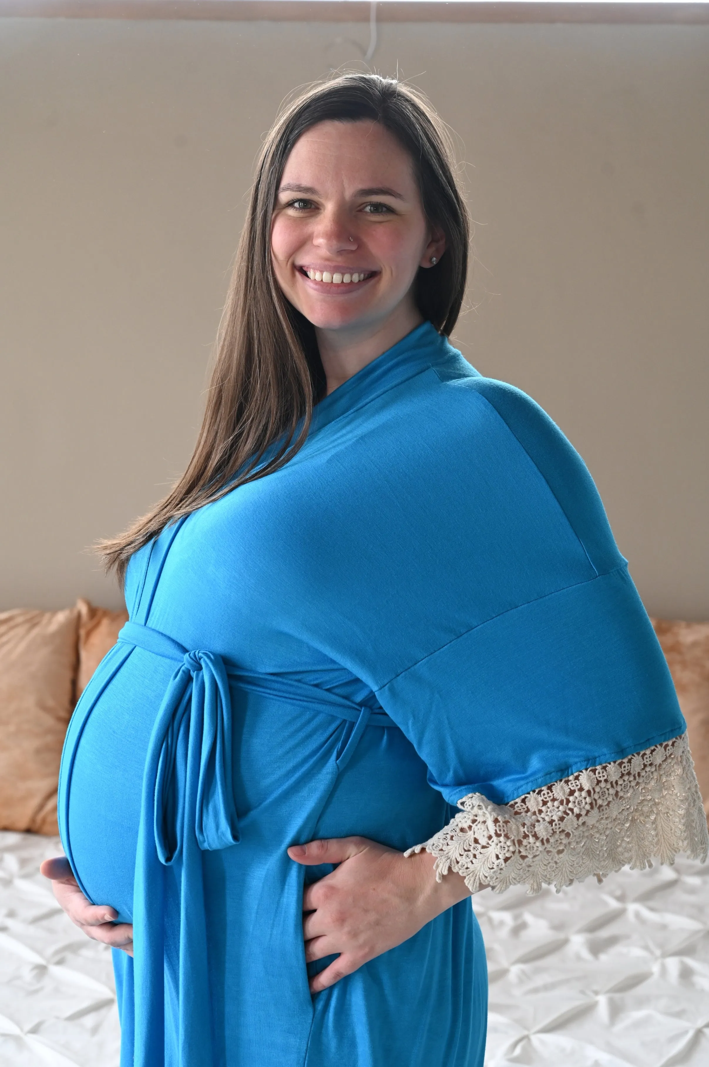 Blue Robe swaddle personalized hat with matching dad shirt