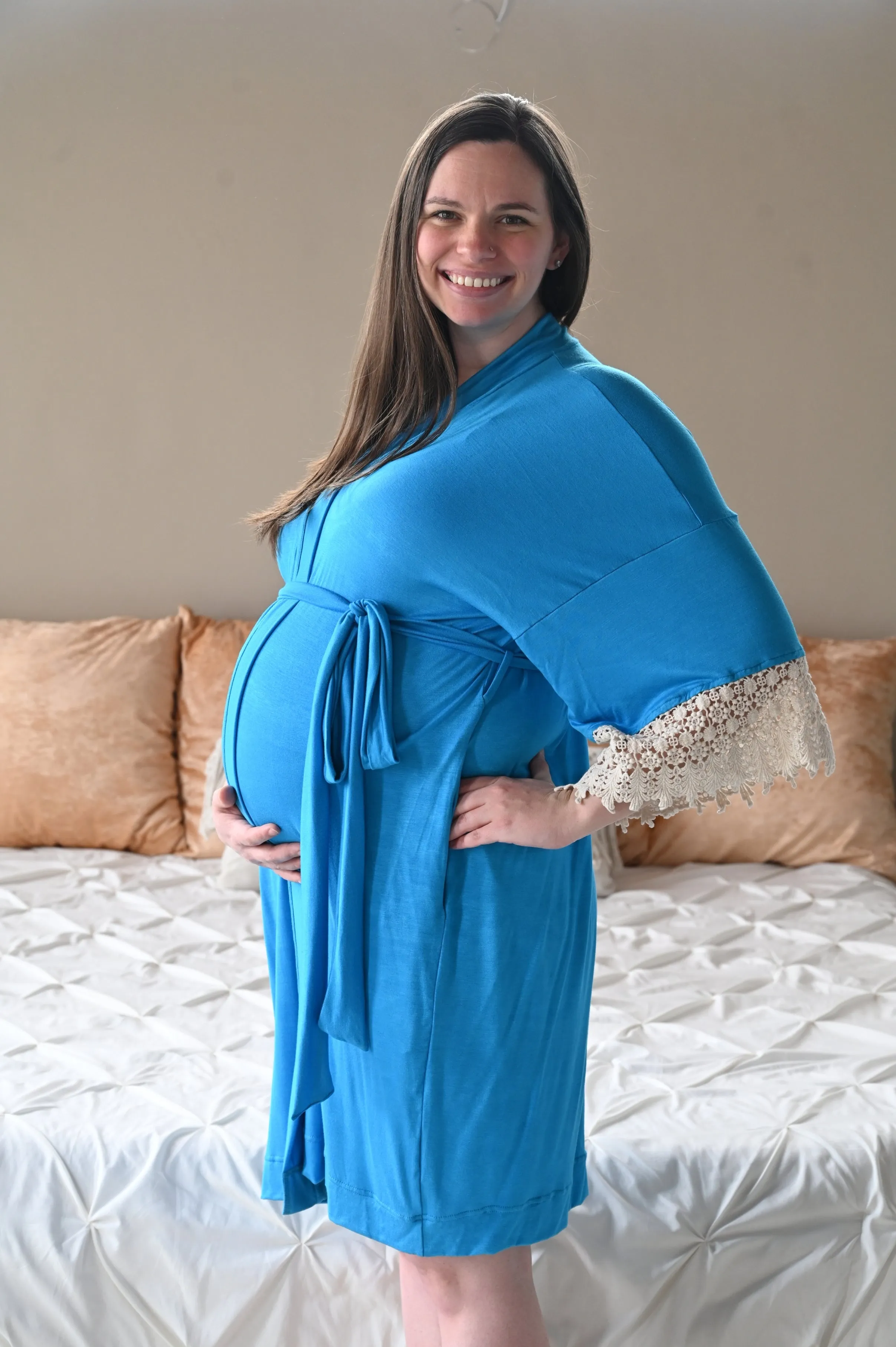 Blue Robe swaddle personalized hat with matching dad shirt
