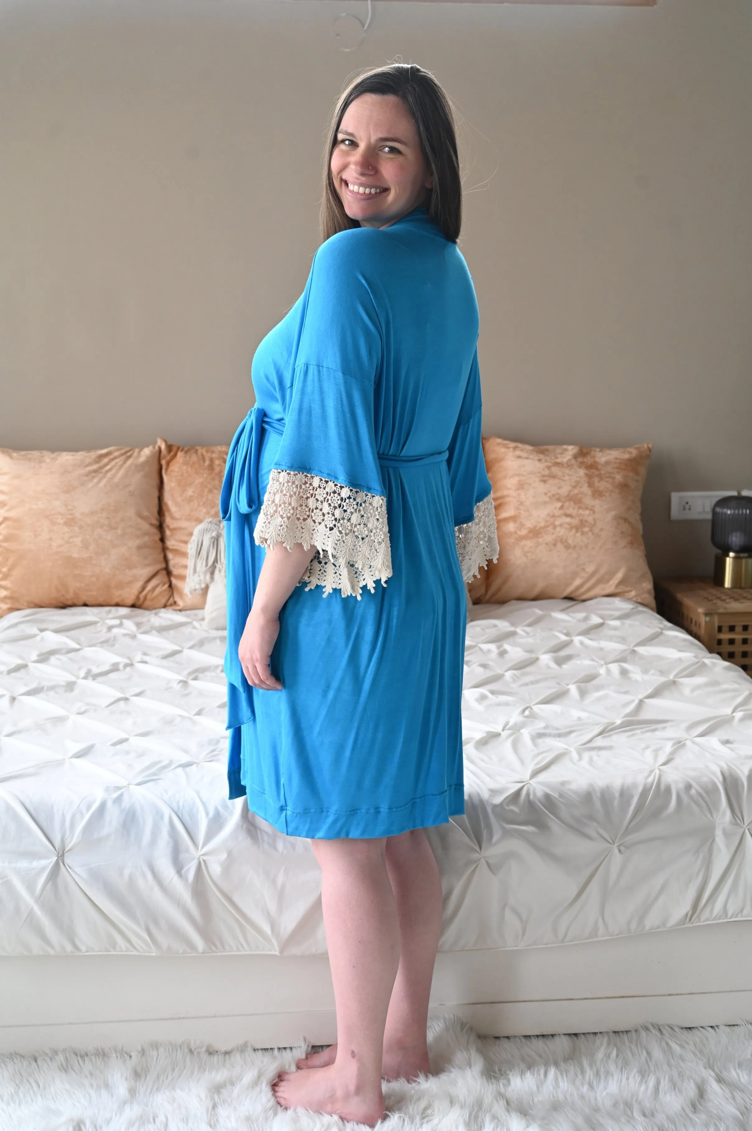 Blue Robe swaddle personalized hat with matching dad shirt