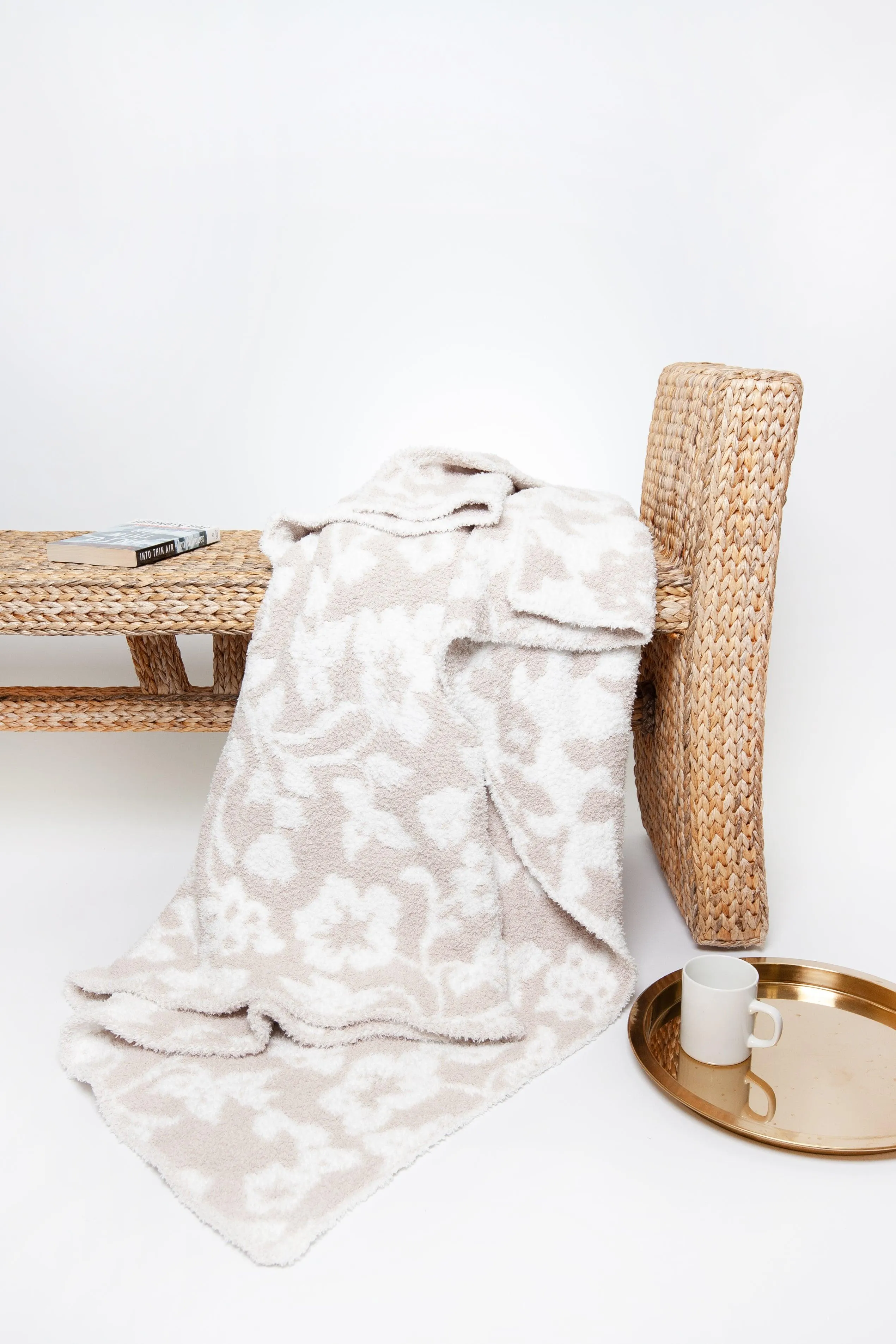 Blushing Beige & White Vintage Floral Print Throw