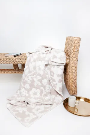 Blushing Beige & White Vintage Floral Print Throw
