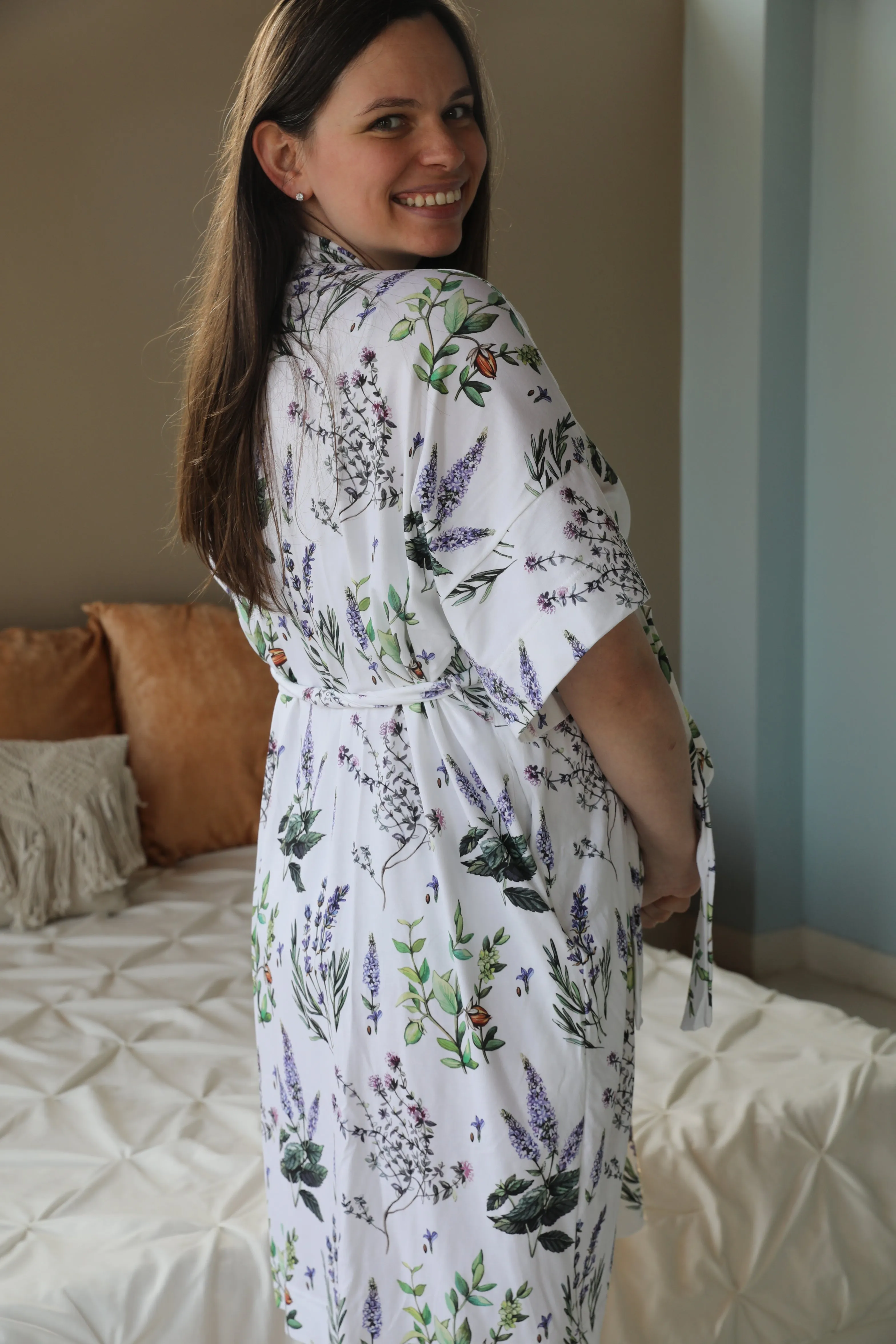 Botanical Robe swaddle personalized hat with matching dad shirt