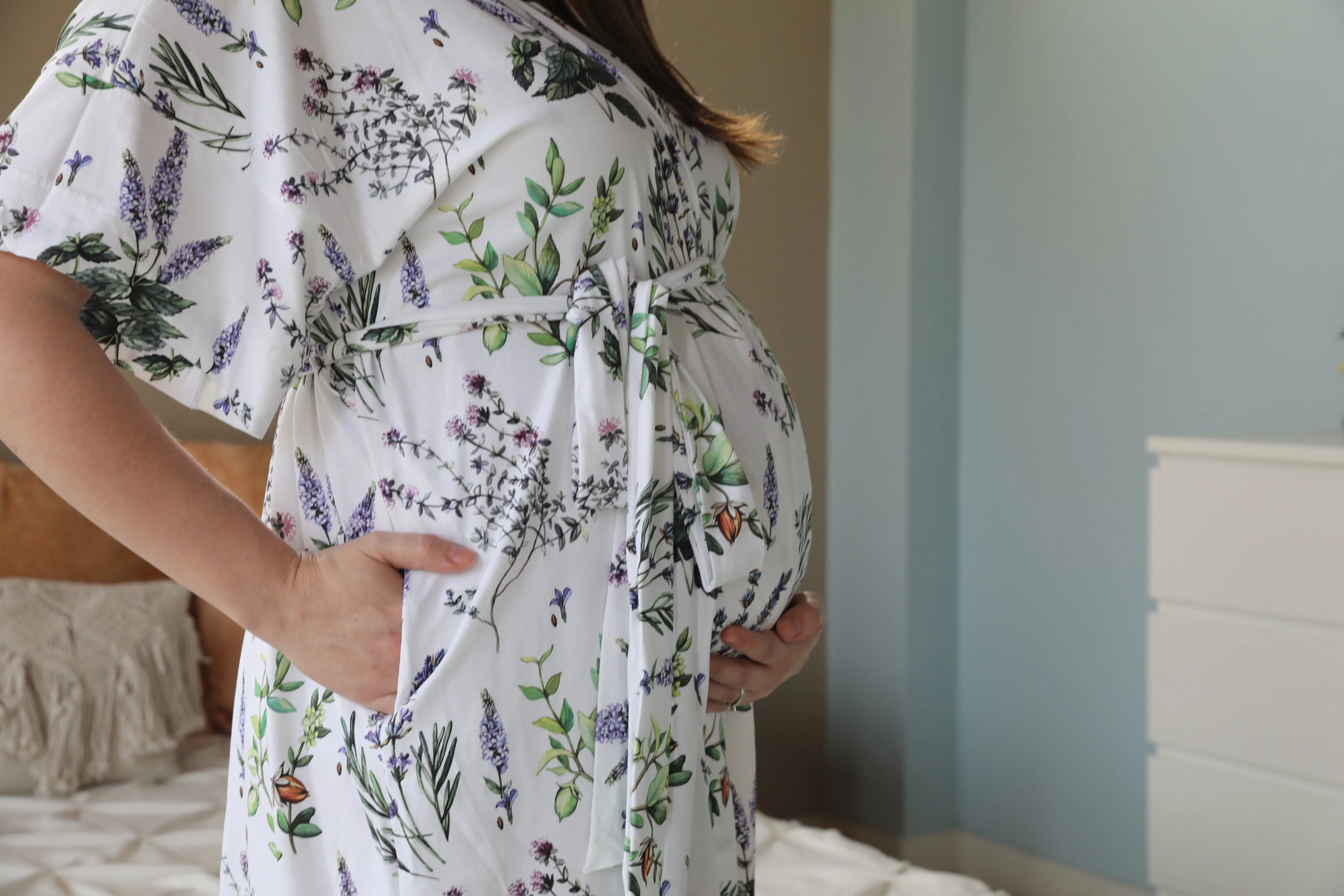 Botanical Robe swaddle personalized hat with matching dad shirt
