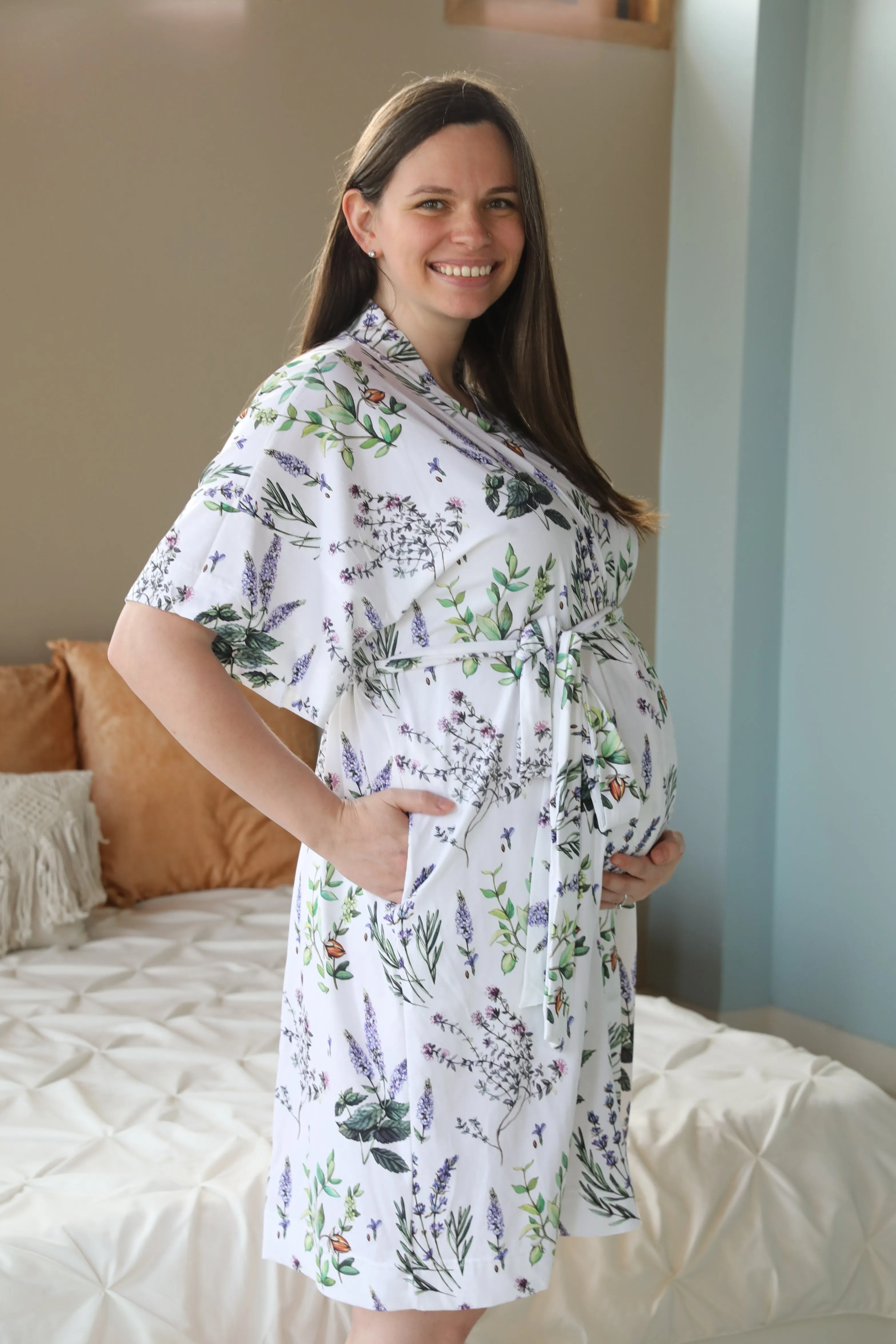 Botanical Robe swaddle personalized hat with matching dad shirt