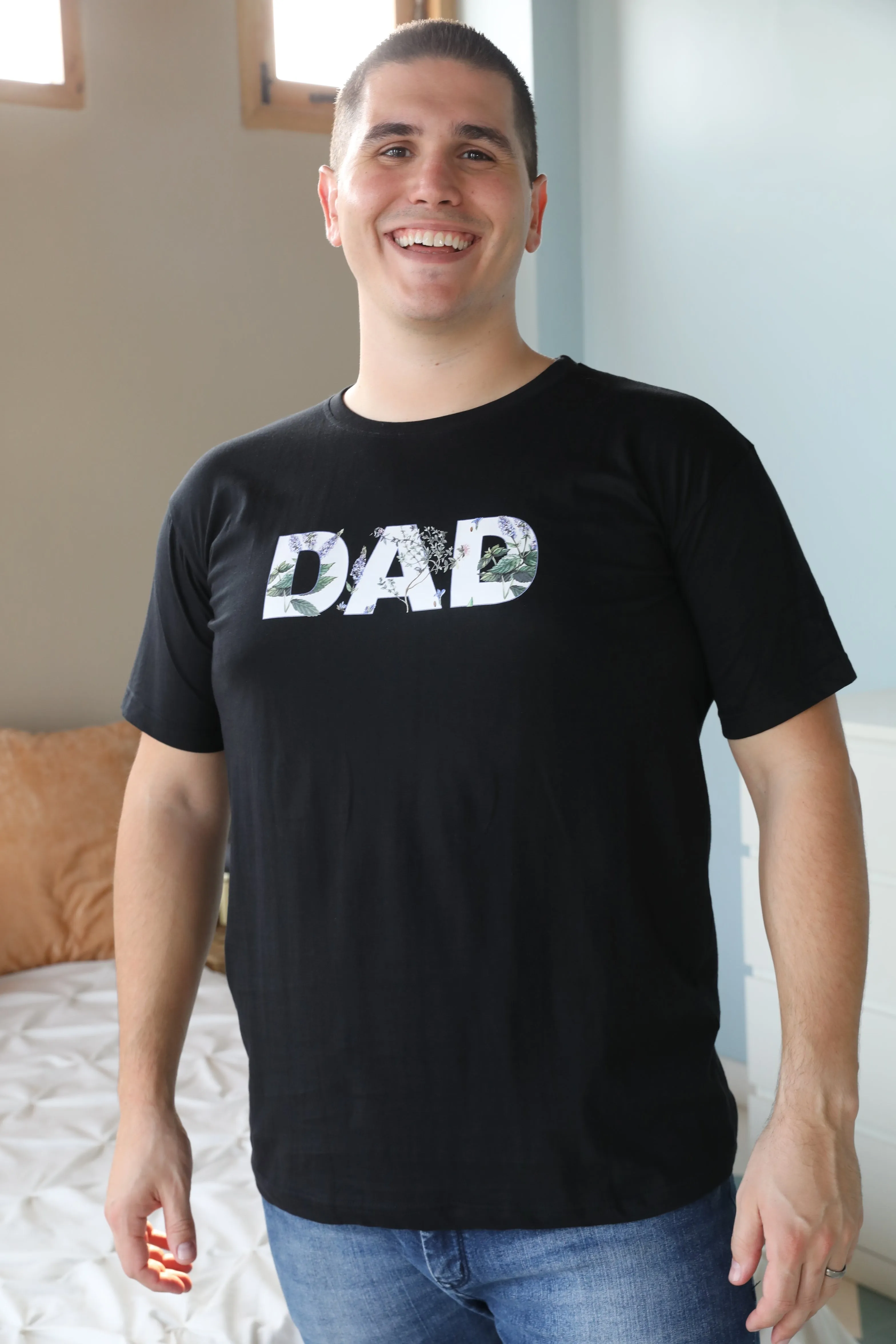 Botanical Robe swaddle personalized hat with matching dad shirt