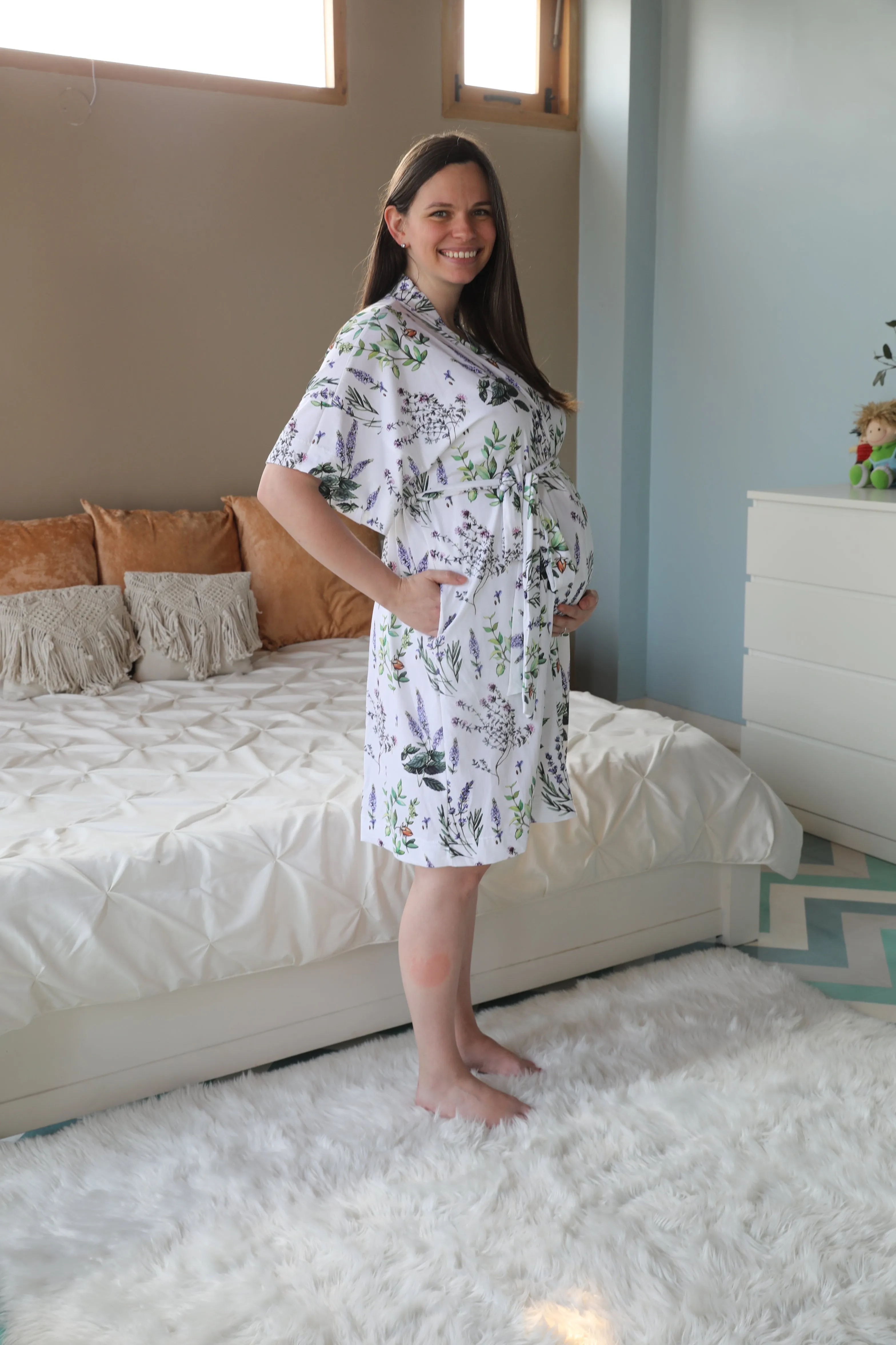 Botanical Robe swaddle personalized hat with matching dad shirt