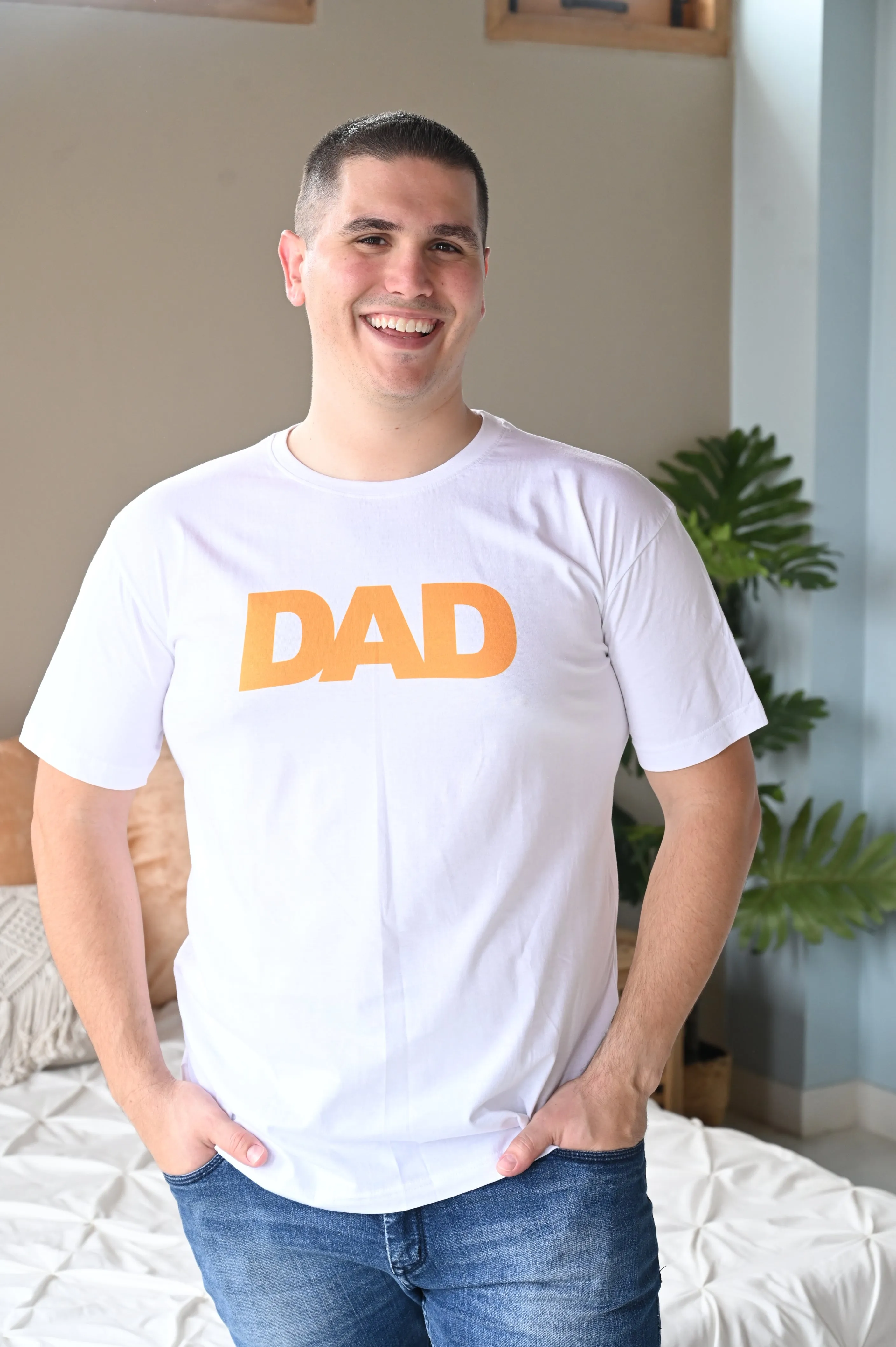 Burnt Yellow Robe swaddle personalized hat with matching dad shirt